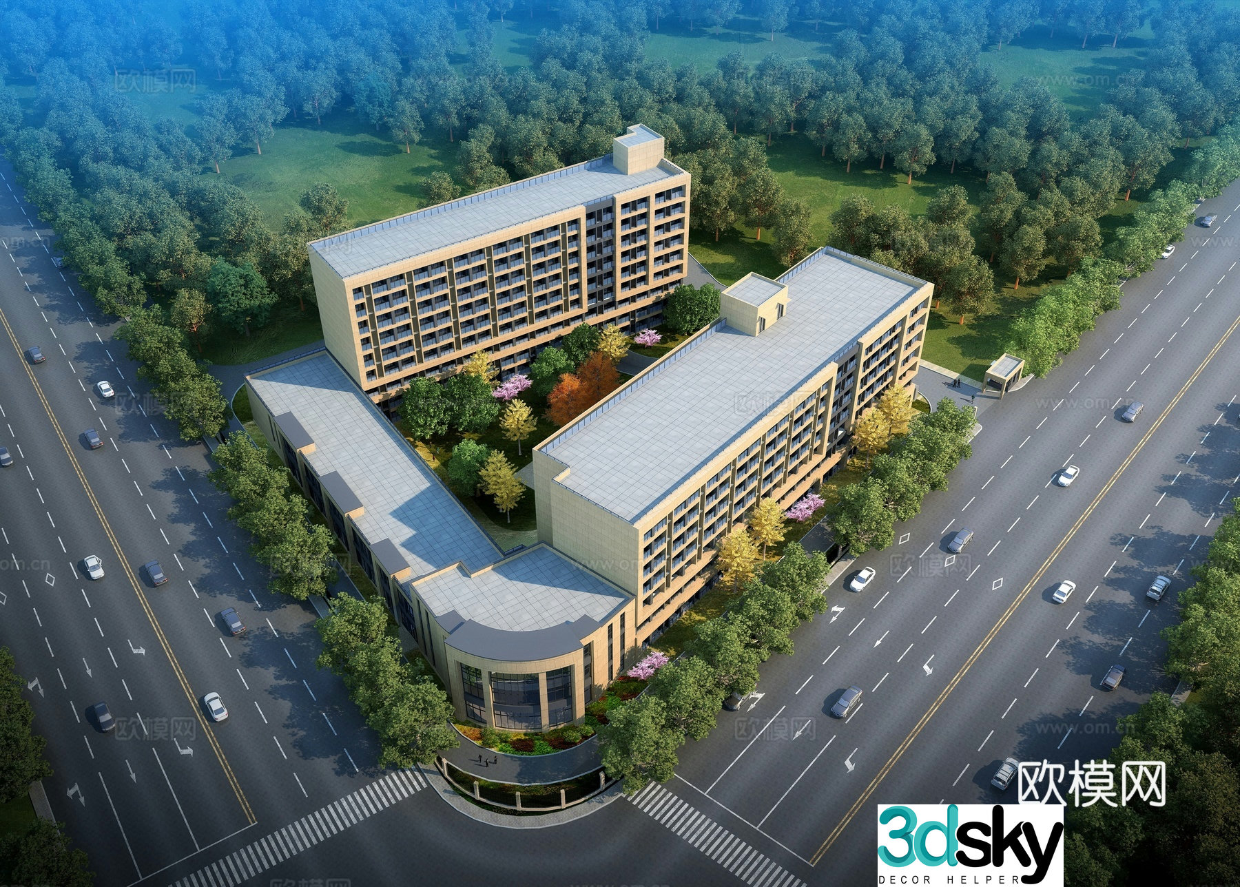 Aerial view 3D model of school dormitory building