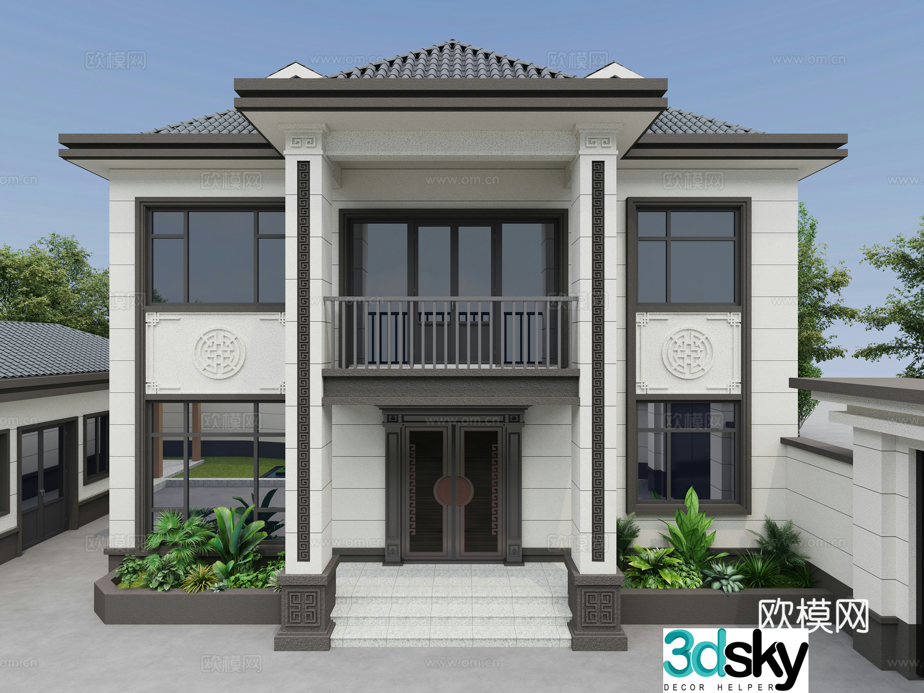 New Chinese-style villa appearance self-built house 3D model