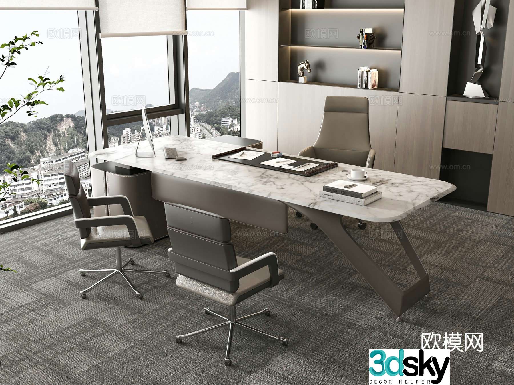 Modern office desk desk chair 3d model