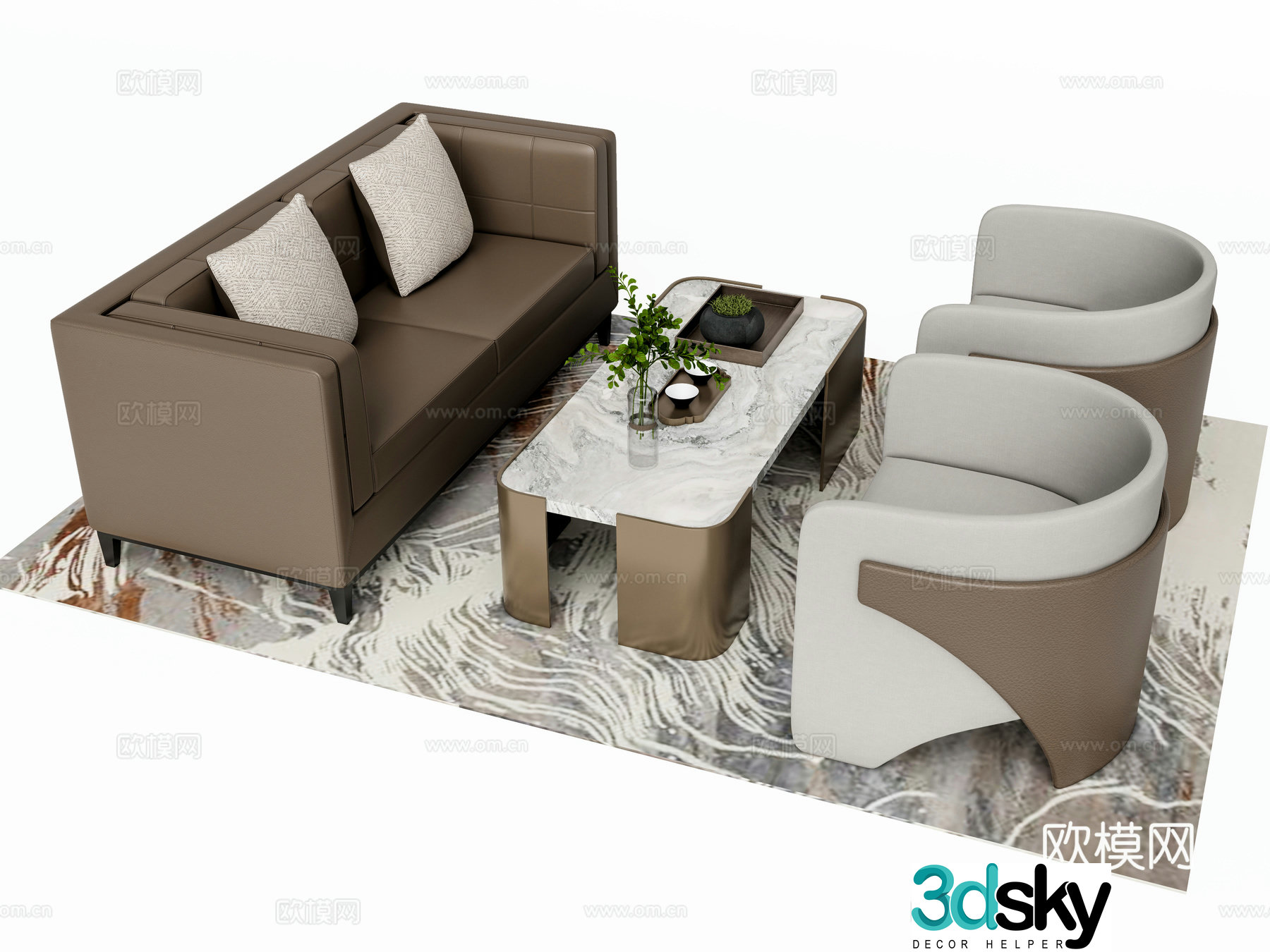 Modern double sofa sofa coffee table modular sofa 3D model