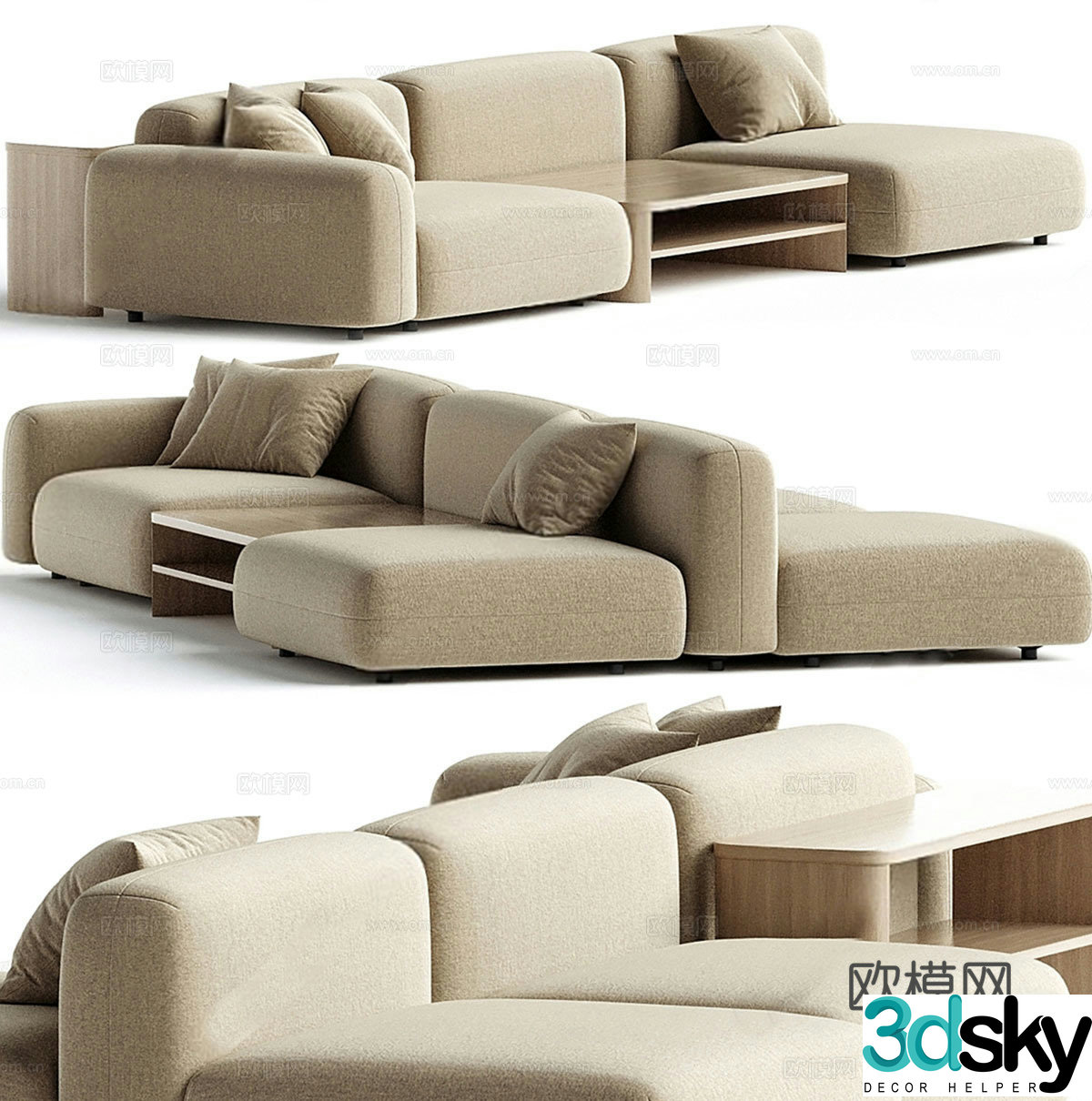 Modern fabric sofa backrest sofa multi-person sofa 3d model