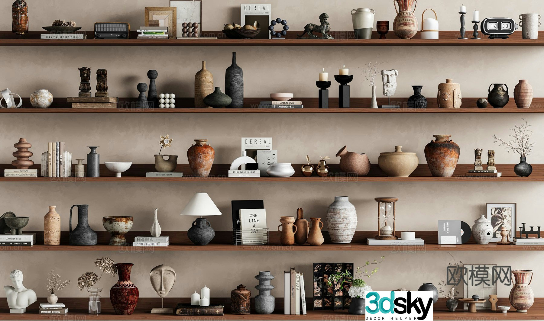 Medieval style decorations ornaments table lamps paintings sculptures 3D models