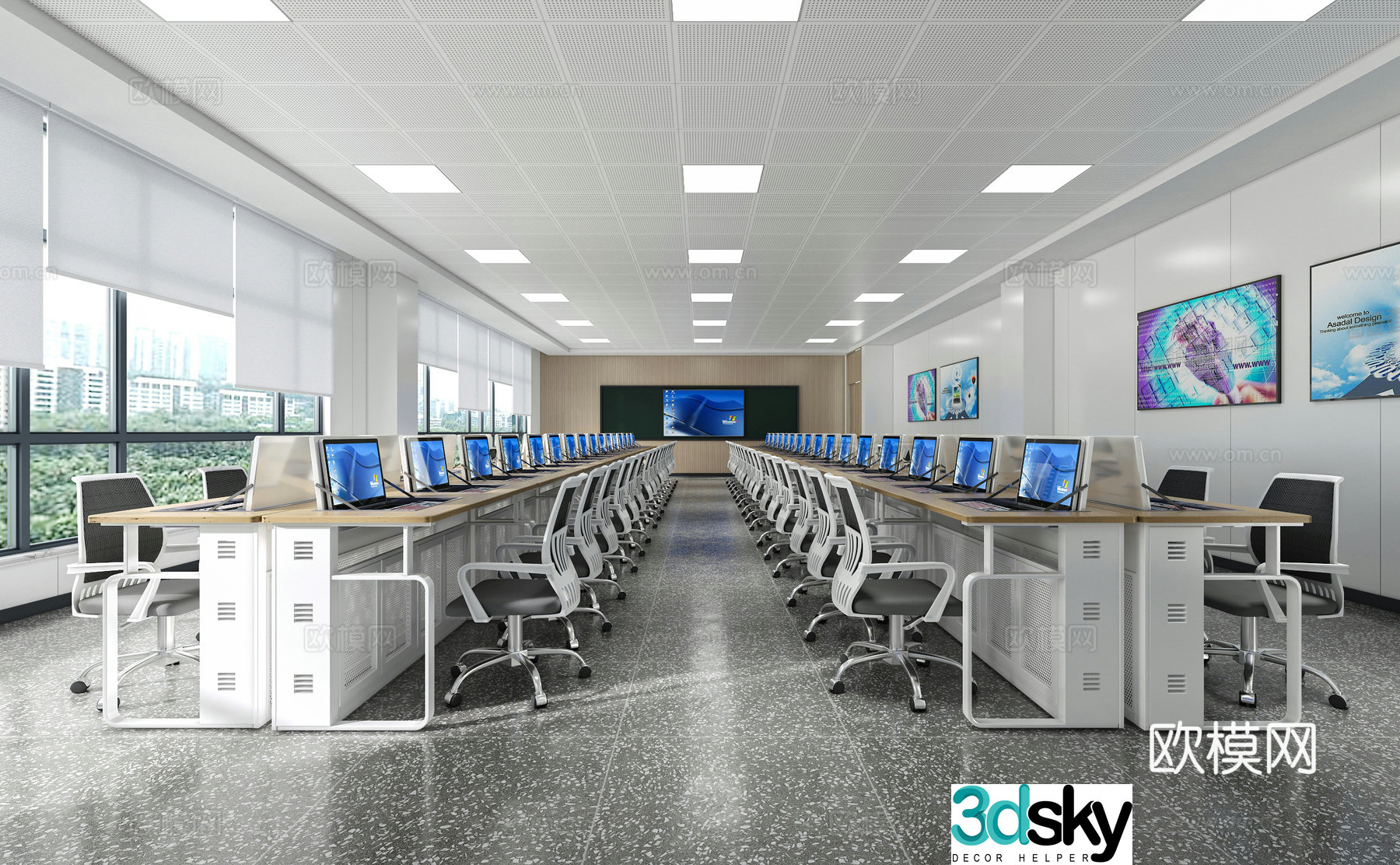 Modern computer classroom 3d model