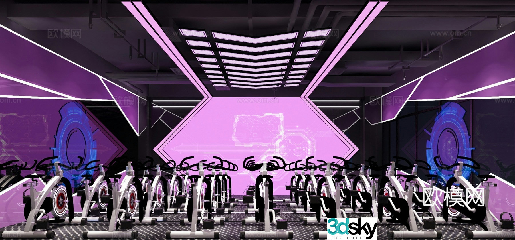 Modern cycling room gym 3d model