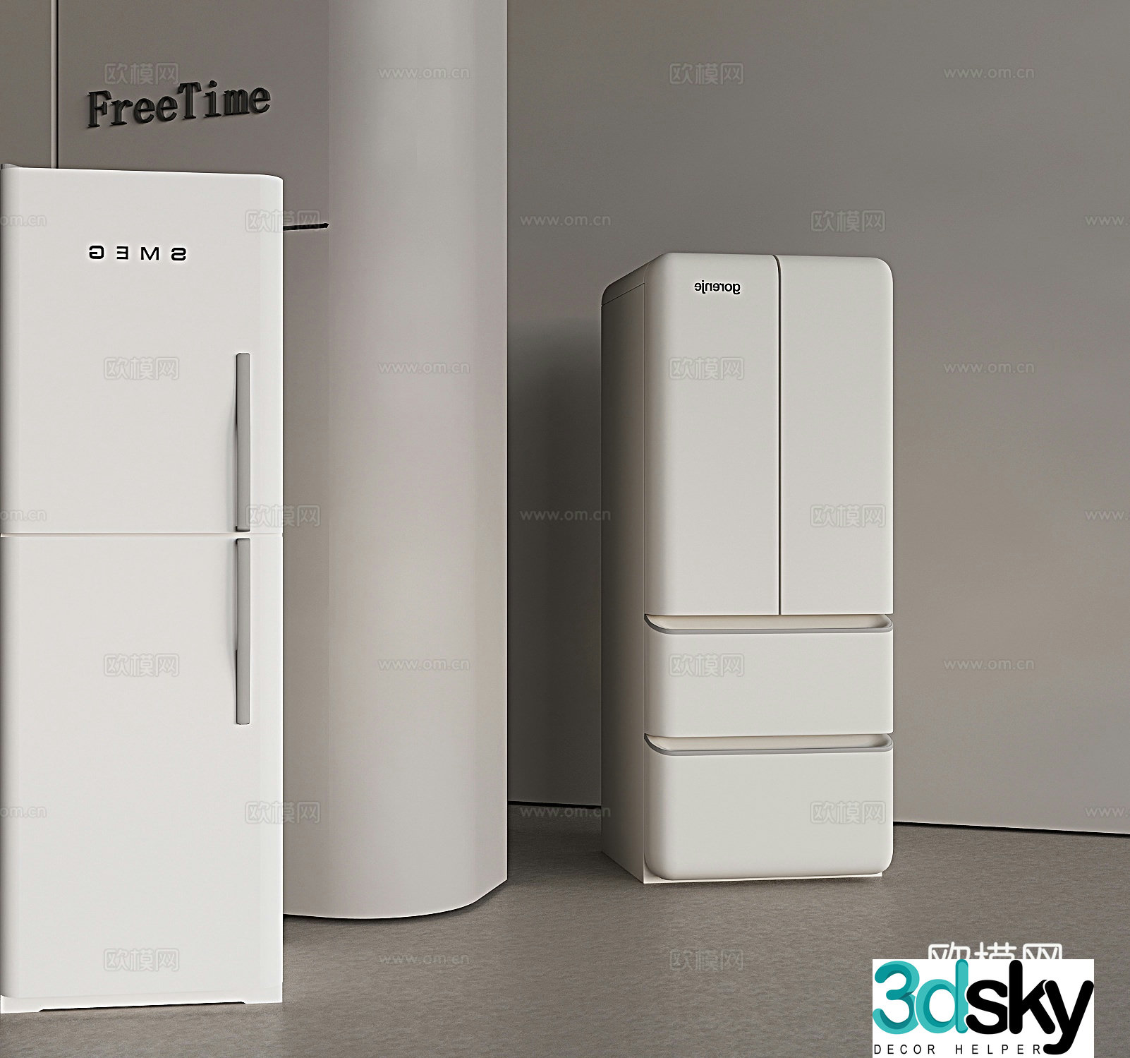 Retro refrigerator double door refrigerator smart refrigerator 3d model