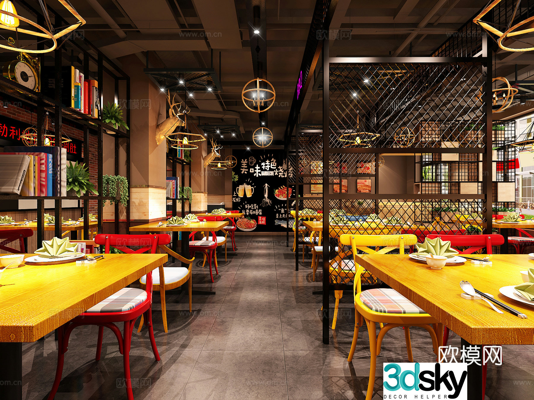 Industrial style barbecue restaurant 3D model