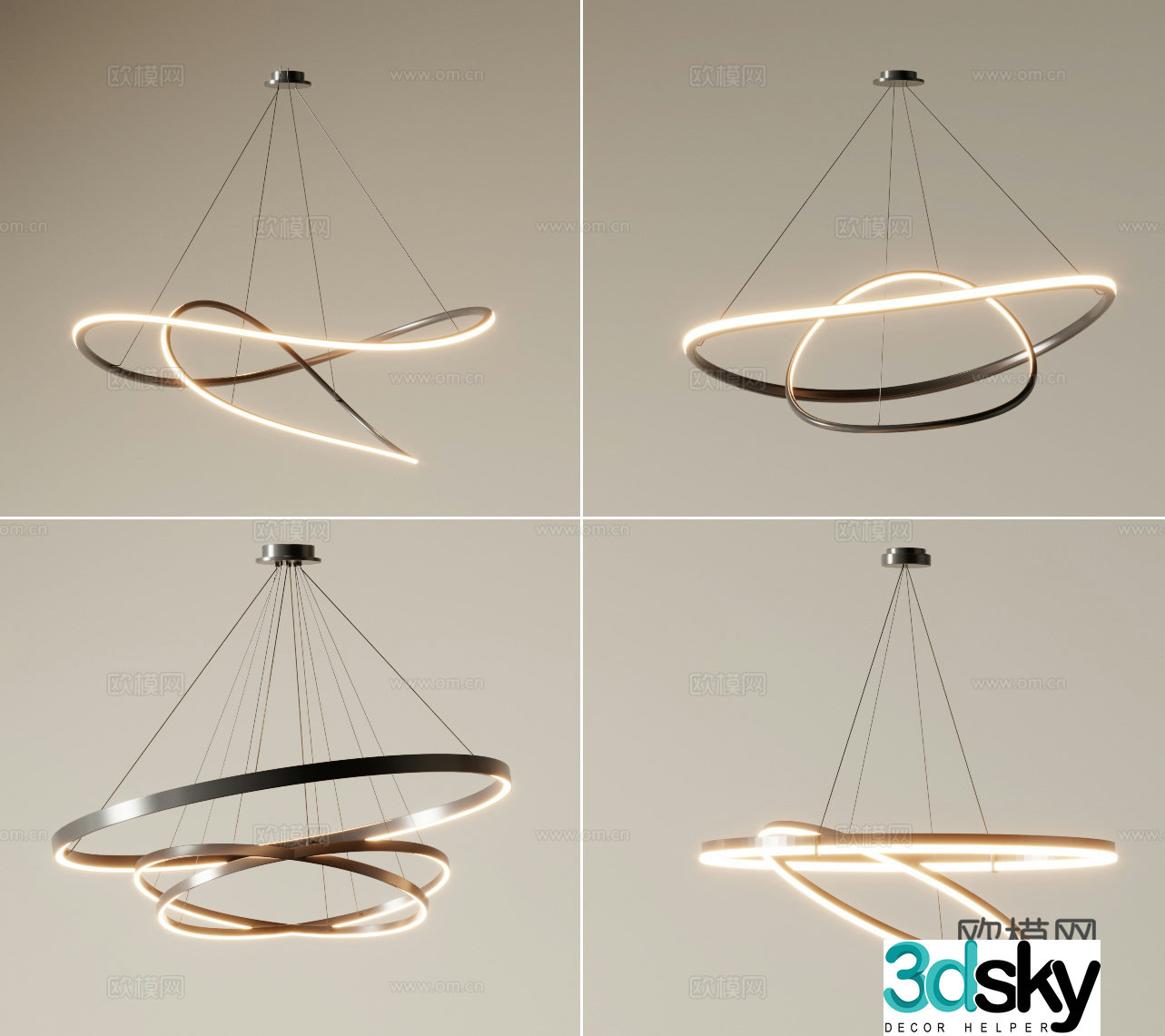 Light luxury chandelier hall chandelier ring chandelier 3d model