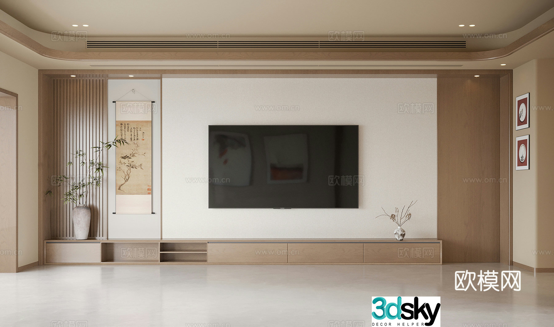 New Chinese style TV background wall TV wall 3D model