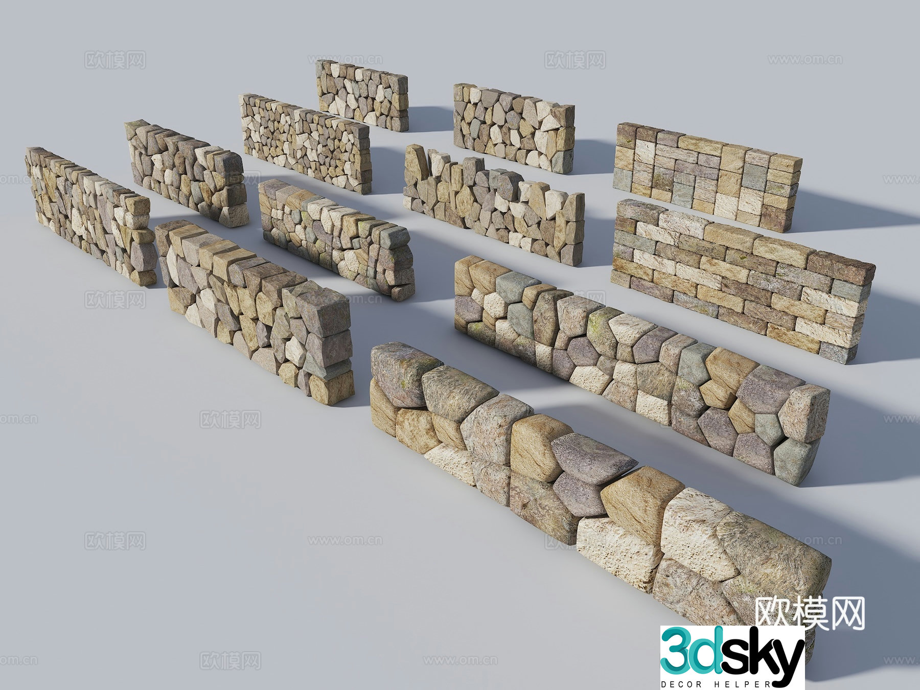 Chinese style fence stone wall landscape wall retaining wall 3d model