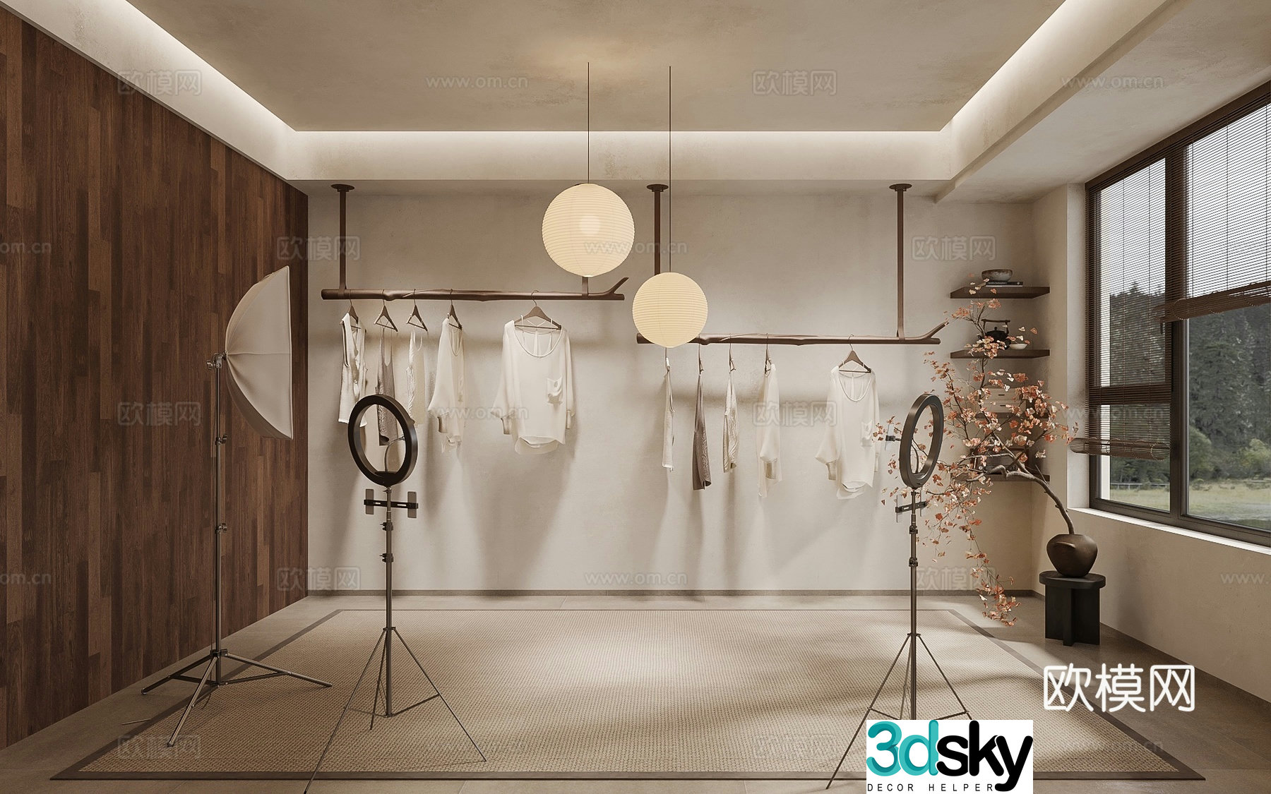 Wabi-sabi style clothing store live room 3D model