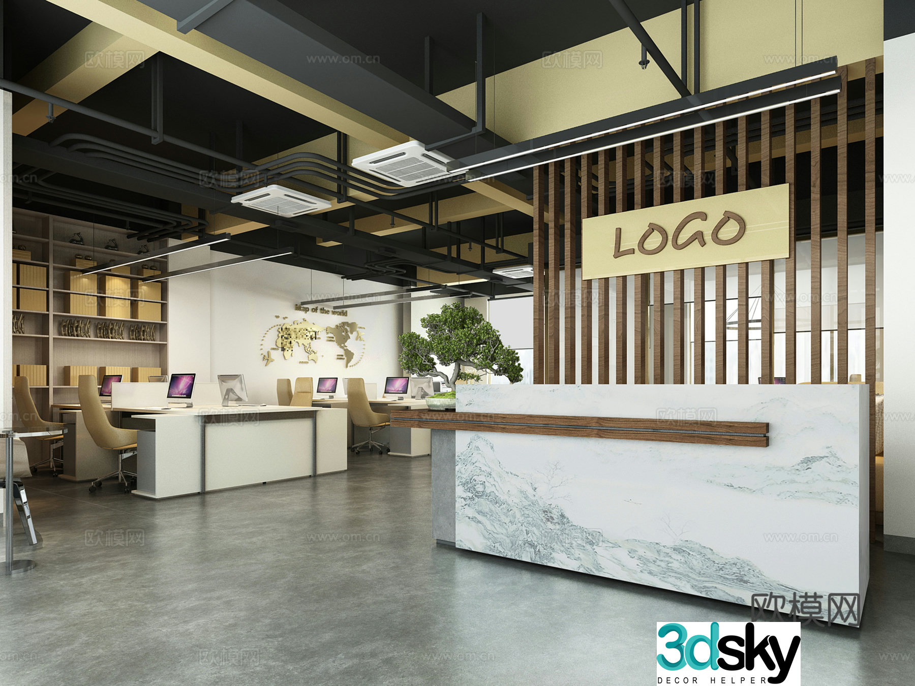Industrial style front desk negotiation area office area 3D model
