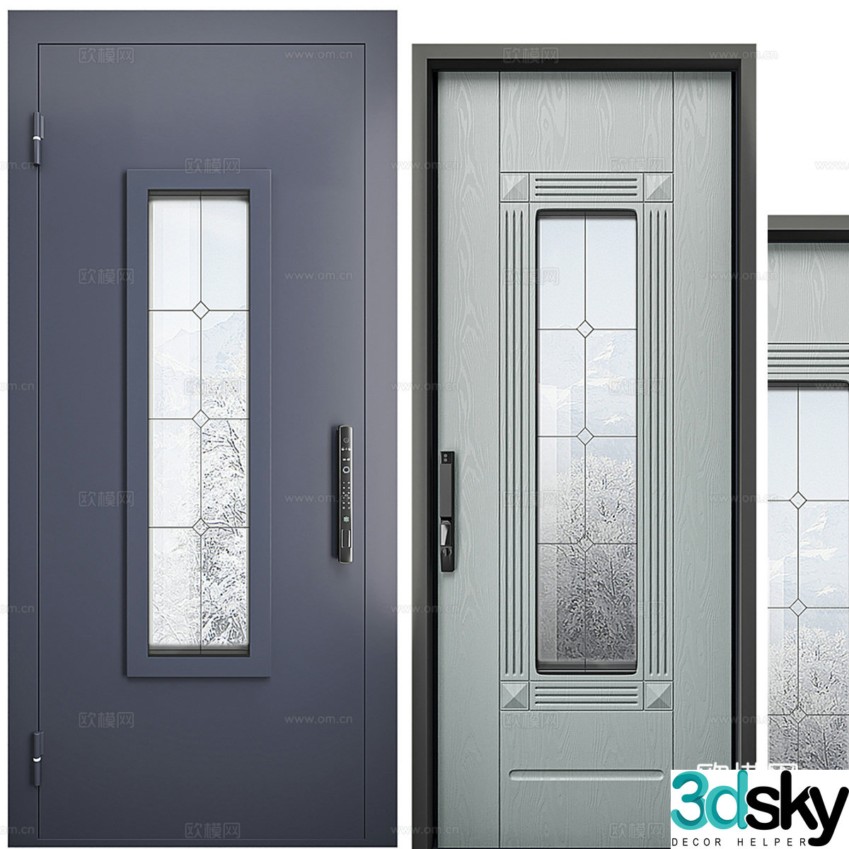 Modern door glass door bathroom door 3d model