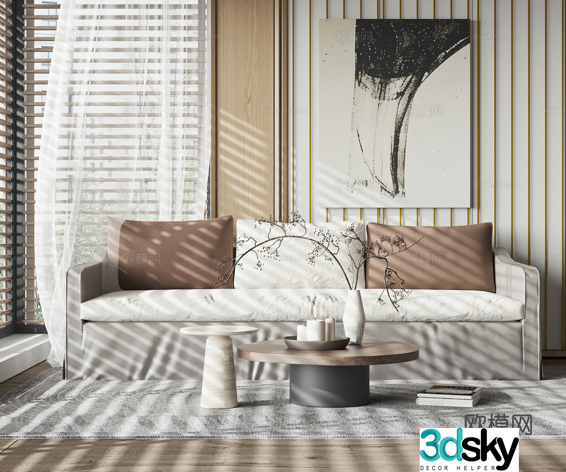 Modern sofa coffee table three person sofa 3d model