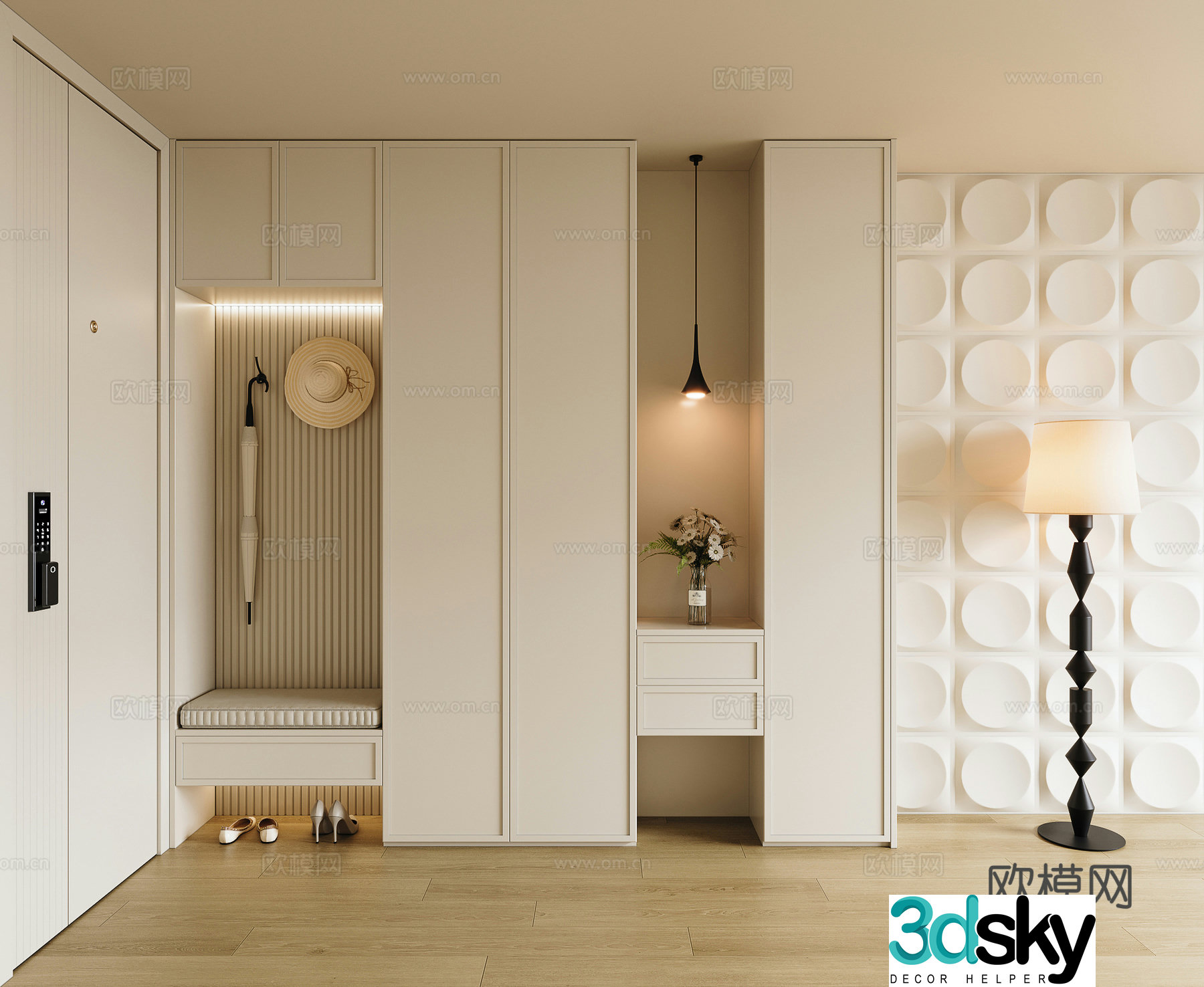 Cream Style Shoe Cabinet Entrance Shoe Cabinet 3D Model