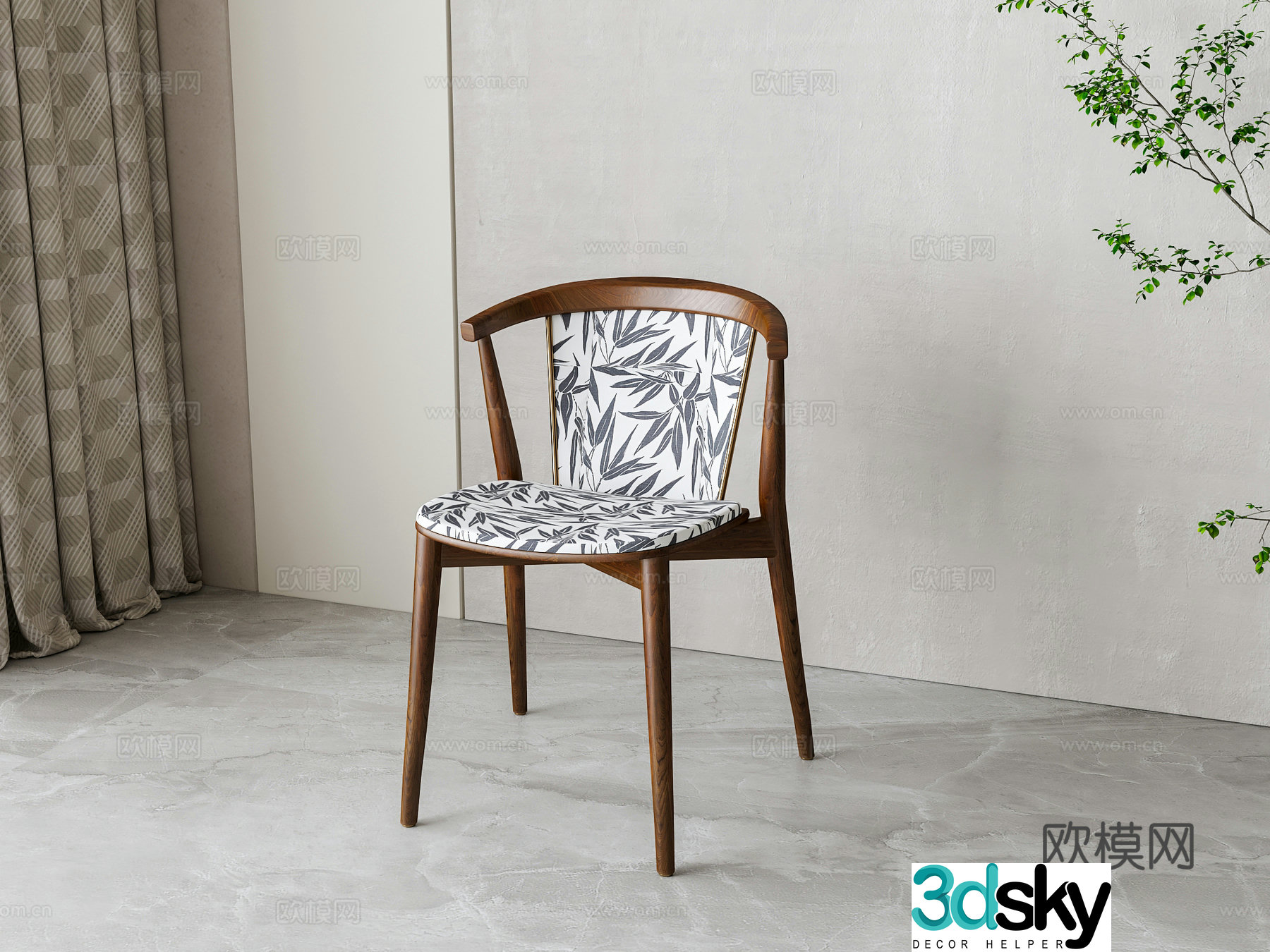 New Chinese style single chair dining chair 3d model