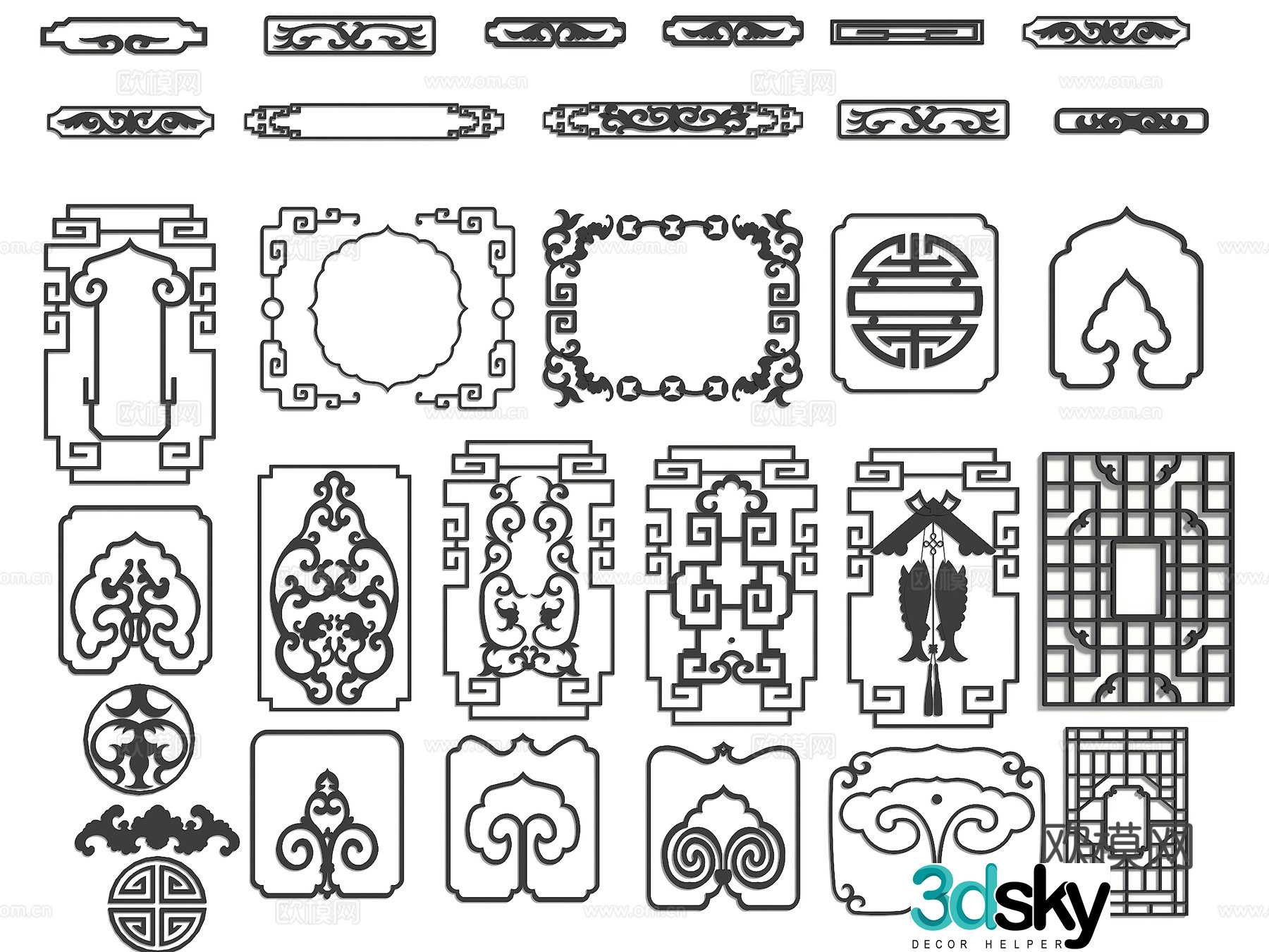 Chinese style hollow window panes wood carved windows carvings door and window reliefs door and window components ancient building lattice 3D model