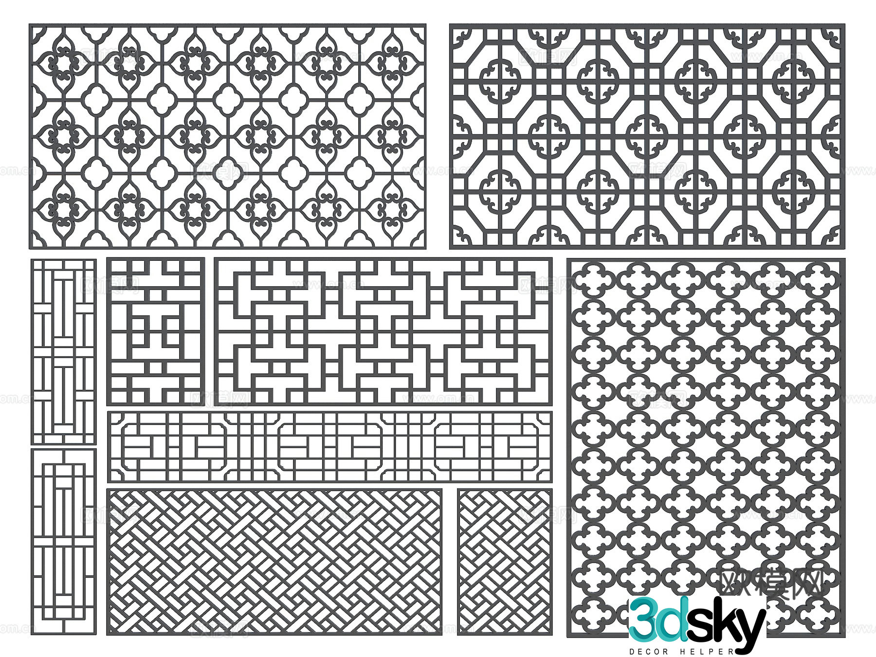 Chinese style hollow window panes wood carved windows carvings door and window reliefs door and window components ancient building lattice 3D model