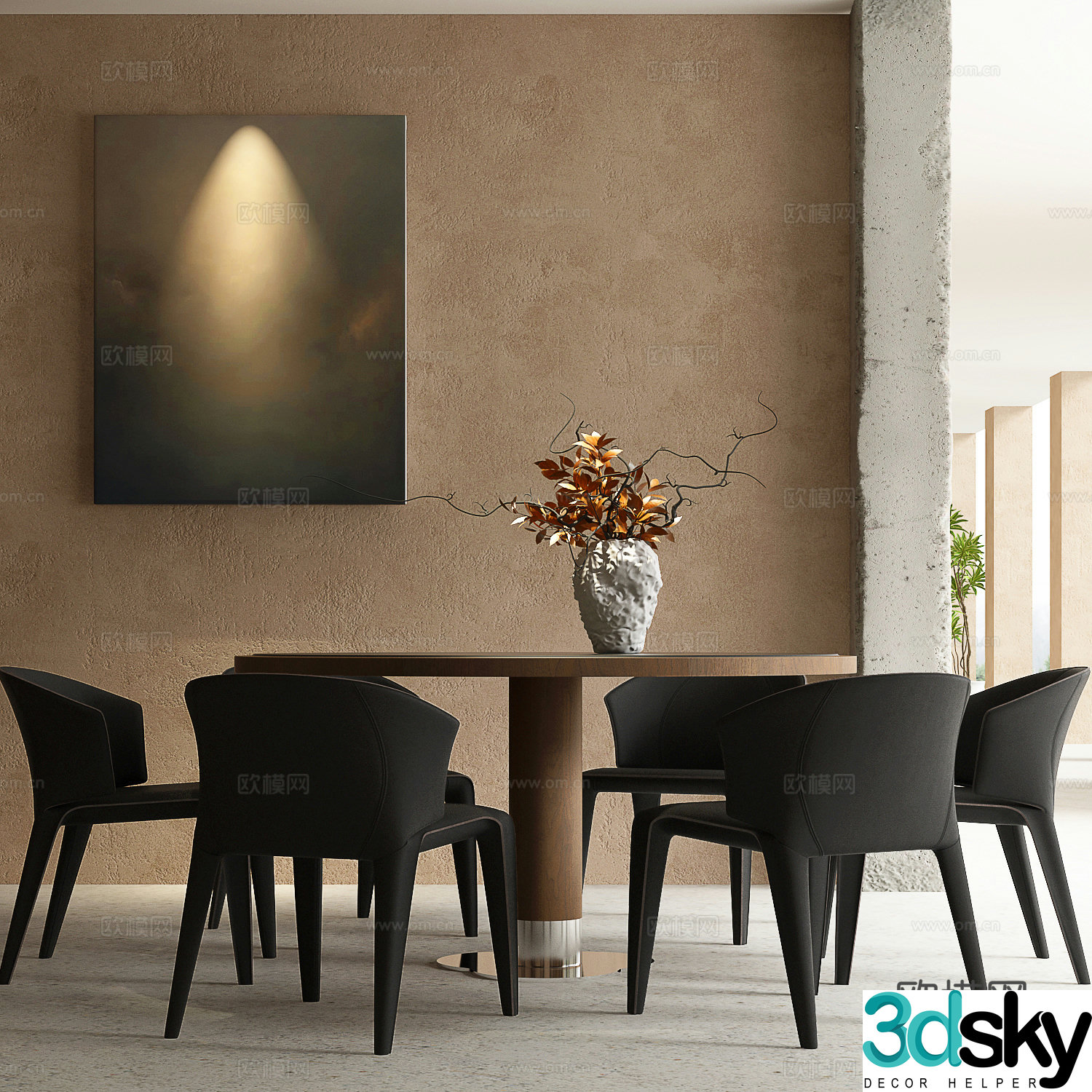 Wabi-sabi dining table and chairs 3d model