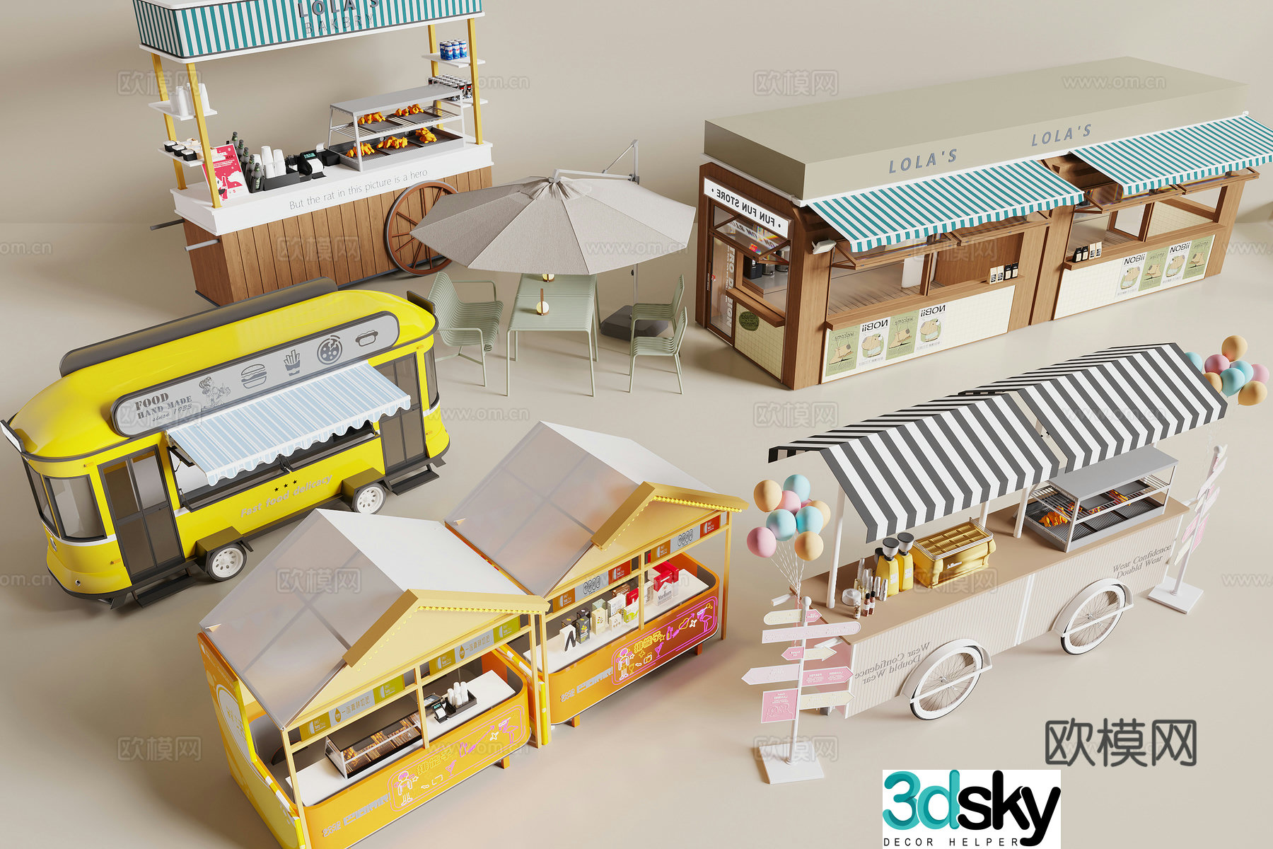 Modern night market stall food cart 3d model