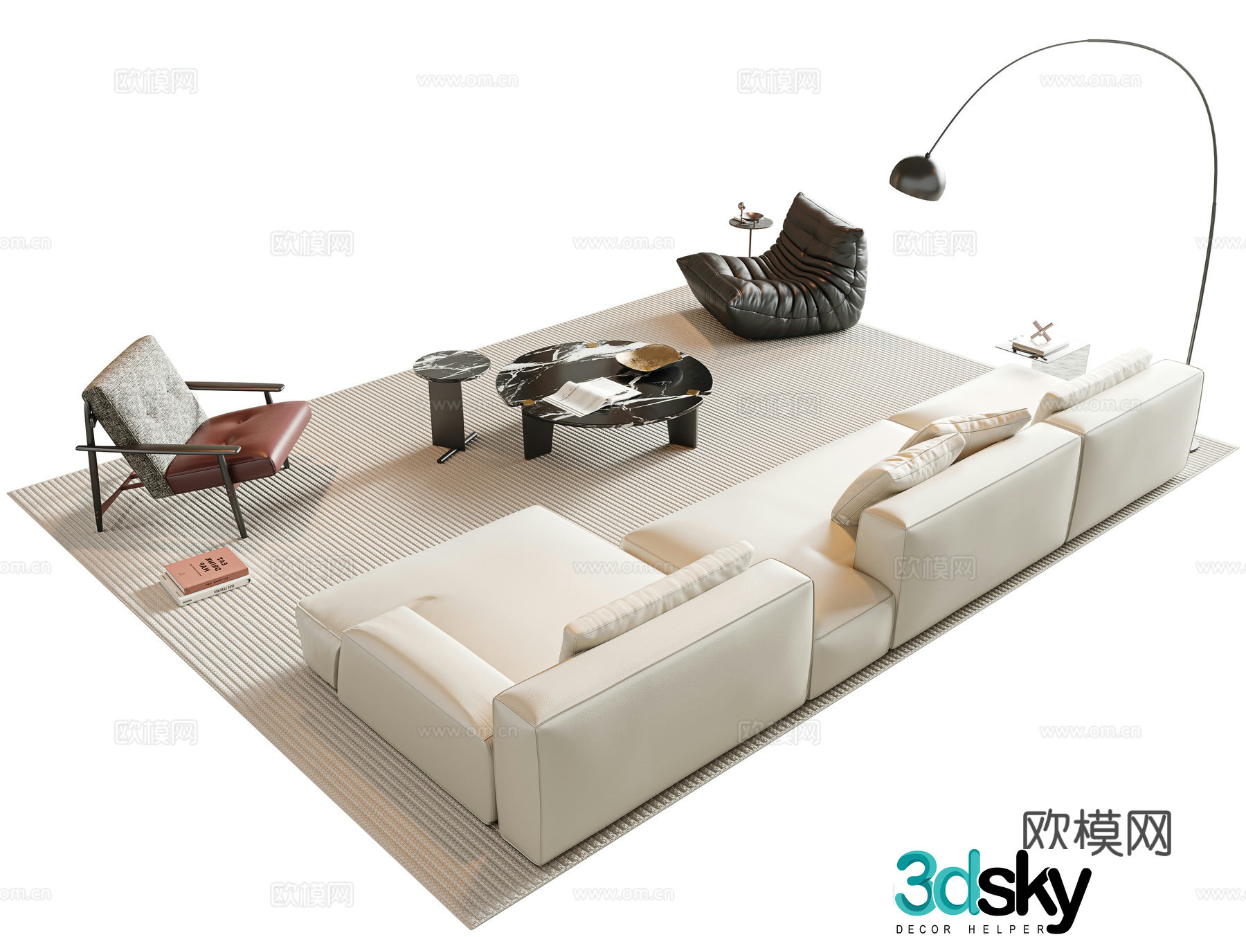 Modern sofa coffee table modular sofa 3d model