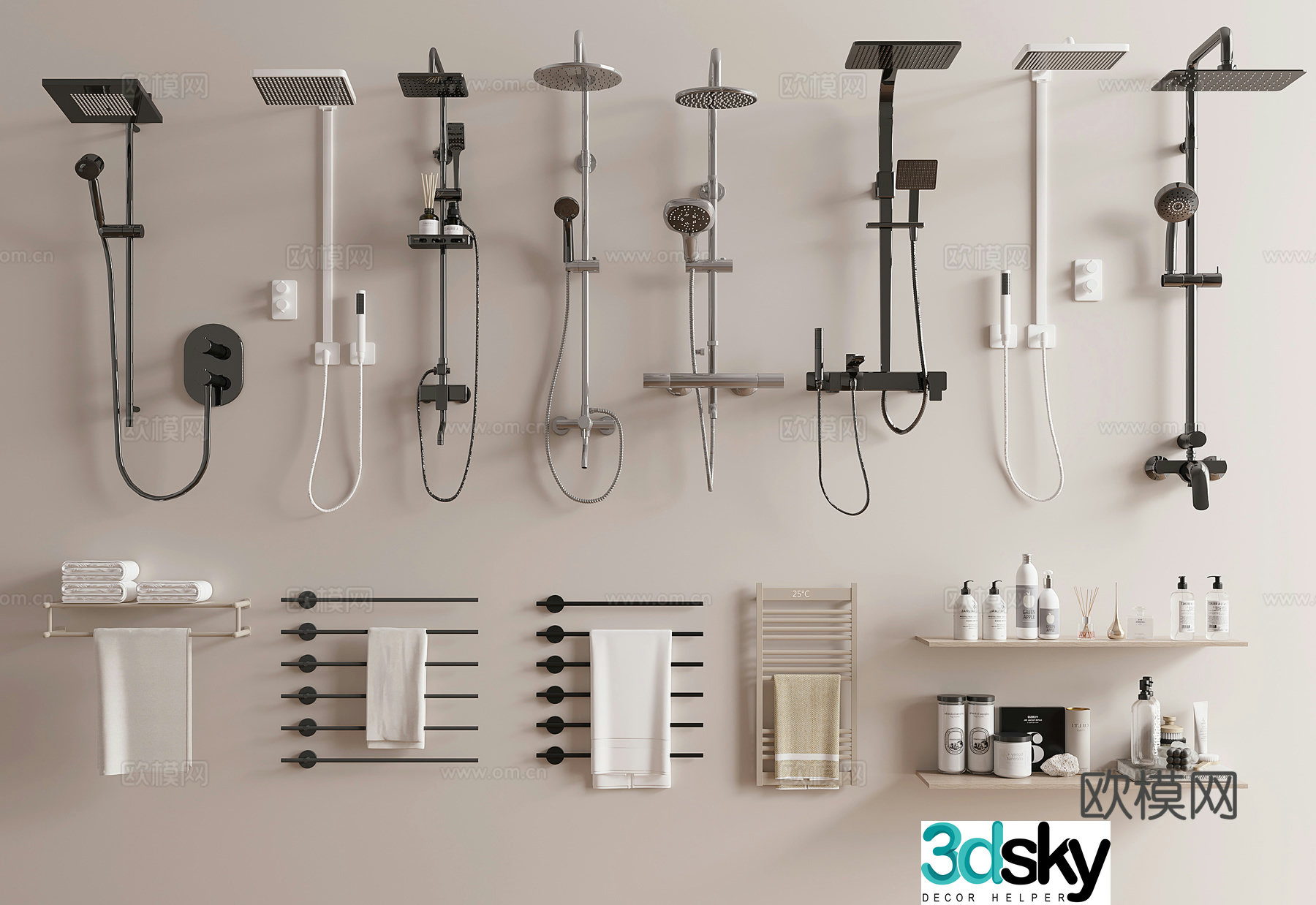 shower head towel rack 3d model