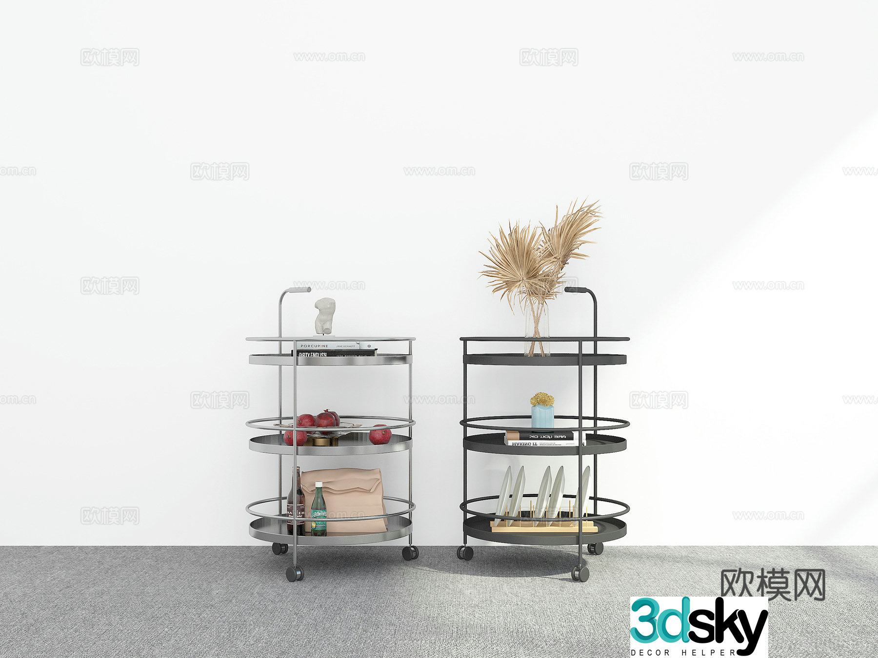 Mobile trolley corner table side table round table 3D model