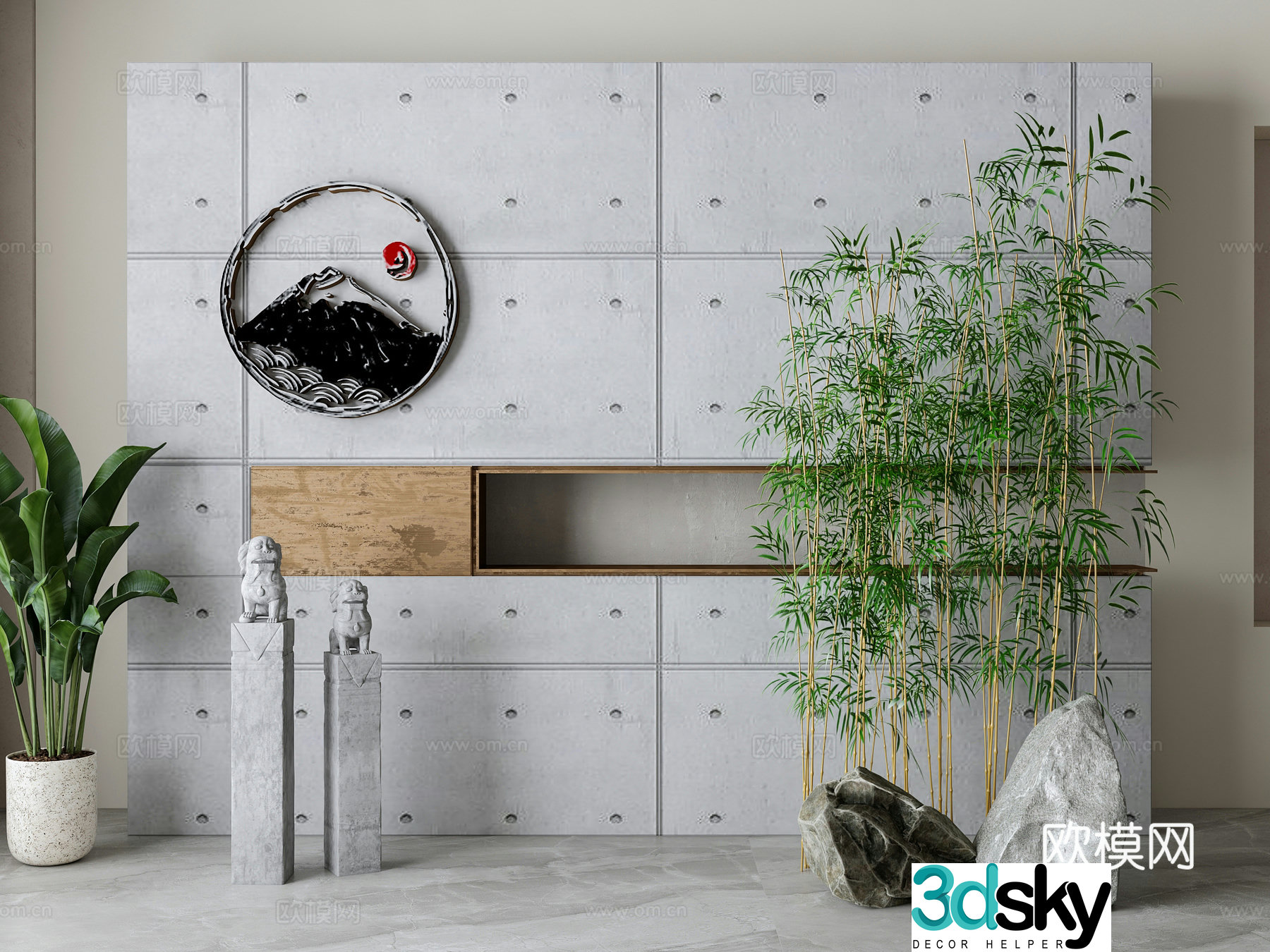 New Chinese style cement wall bamboo 3d model