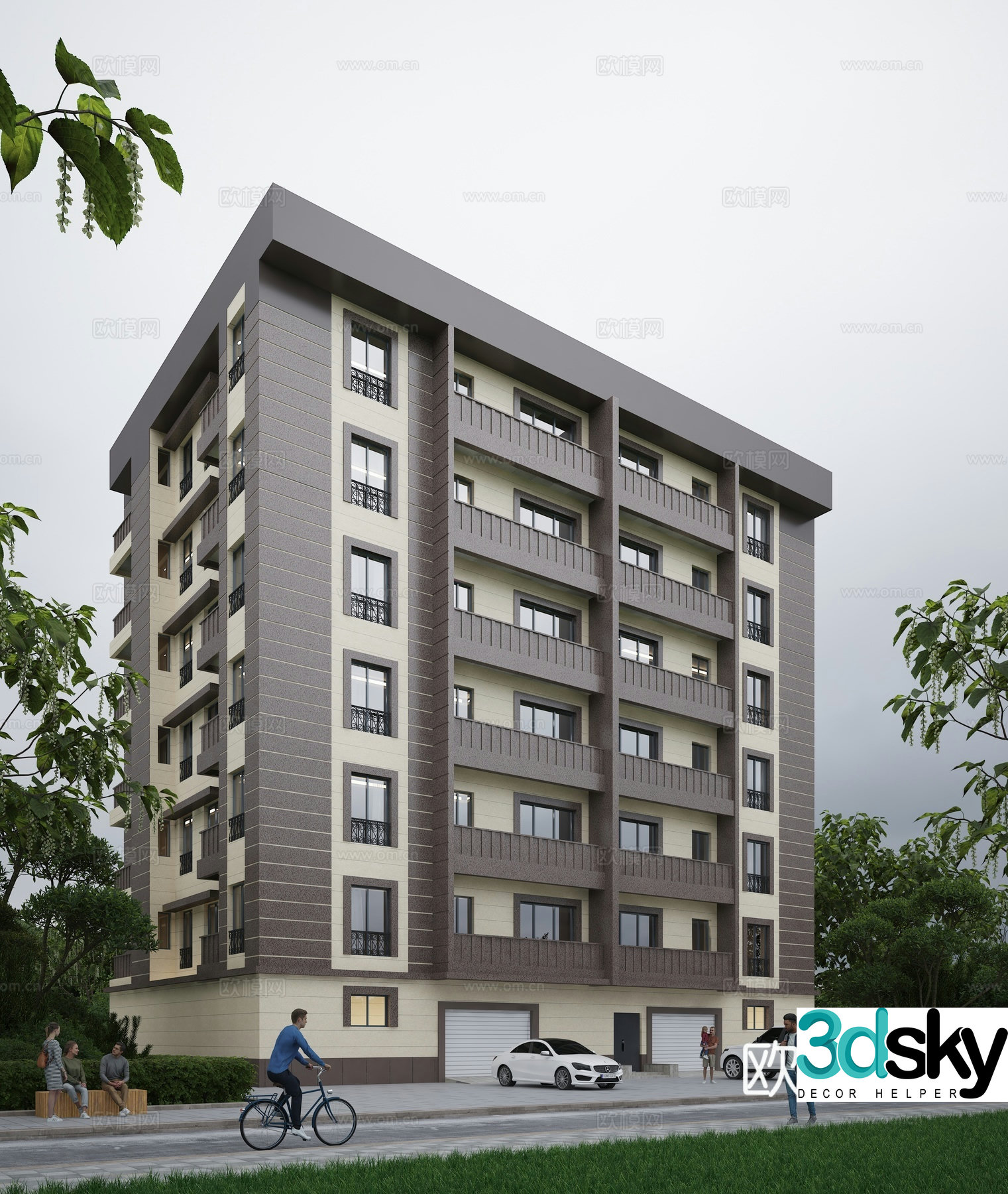 Modern residential house residential building exterior 3d model
