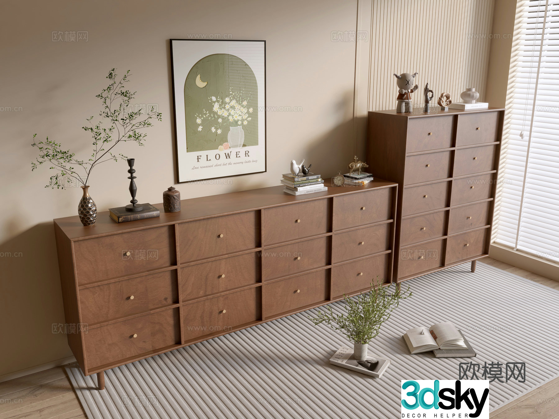 Medieval style wood grain cabinet chest 3D model
