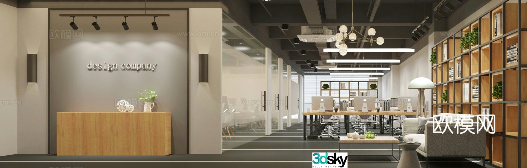 Modern public office office area 3d model