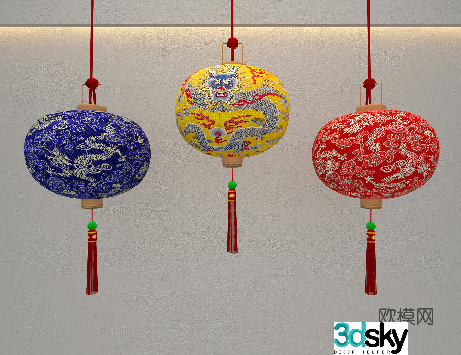 New Chinese style dragon pattern lantern New Year lantern 3d model