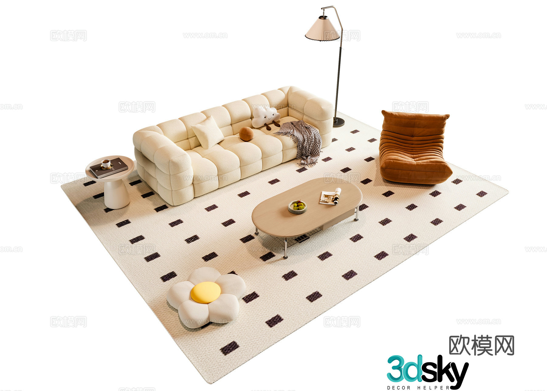 Cream style modular sofa 3d model