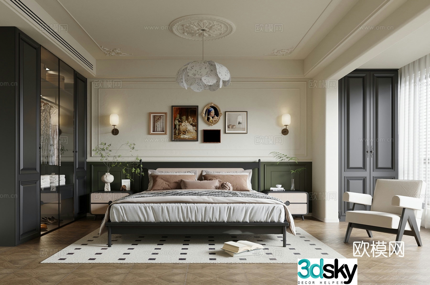 French retro bedroom master bedroom 3d model
