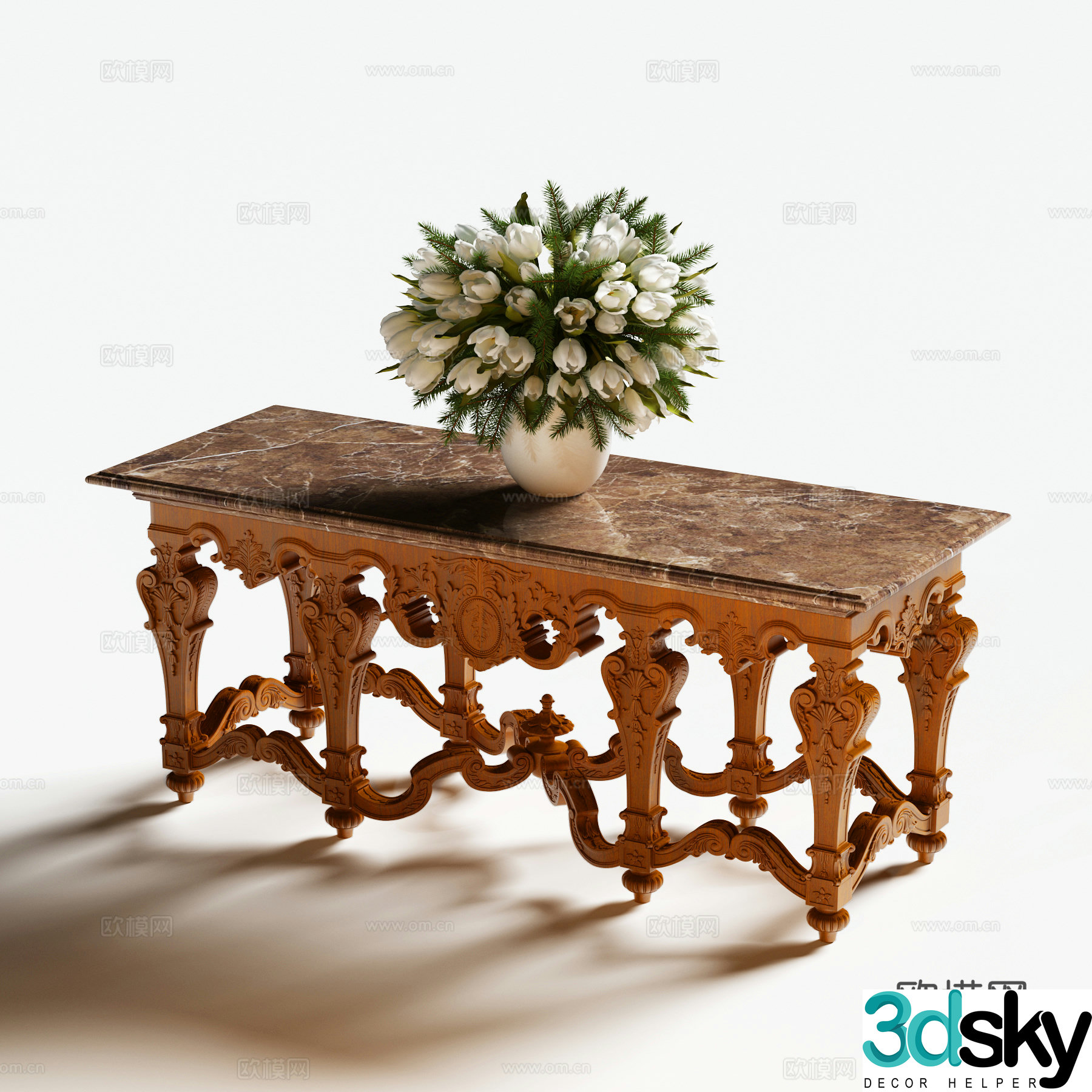 American style end view table 3D model