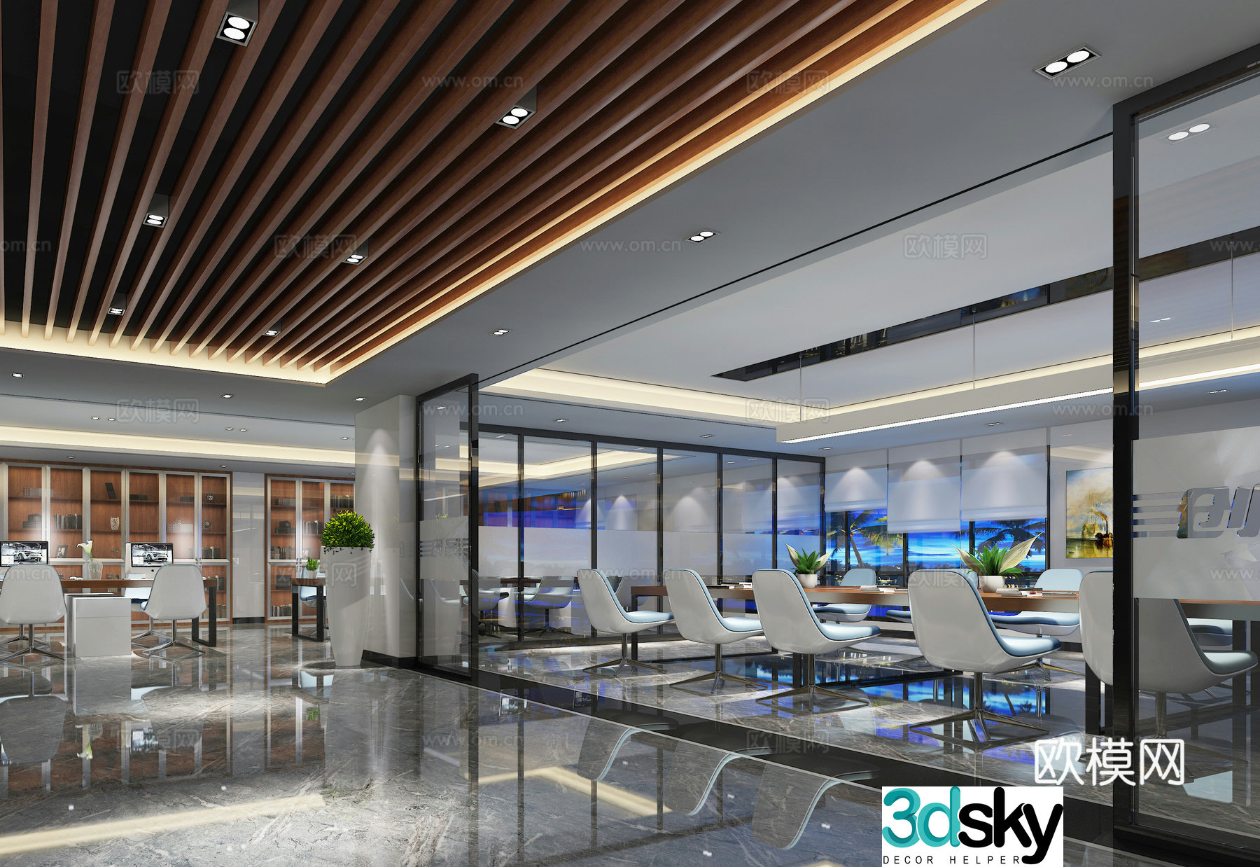 Modern open office area conference room 3d model