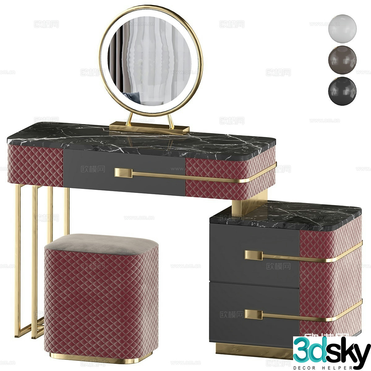 European style dressing table 3d model