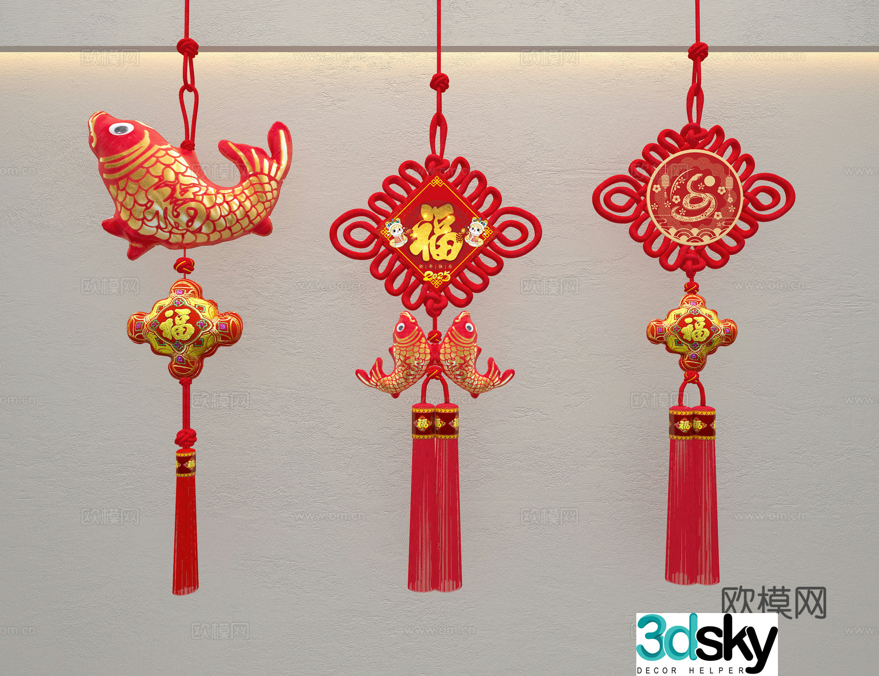 New Chinese style pendant New Year Chinese knot festive pendant 3D model