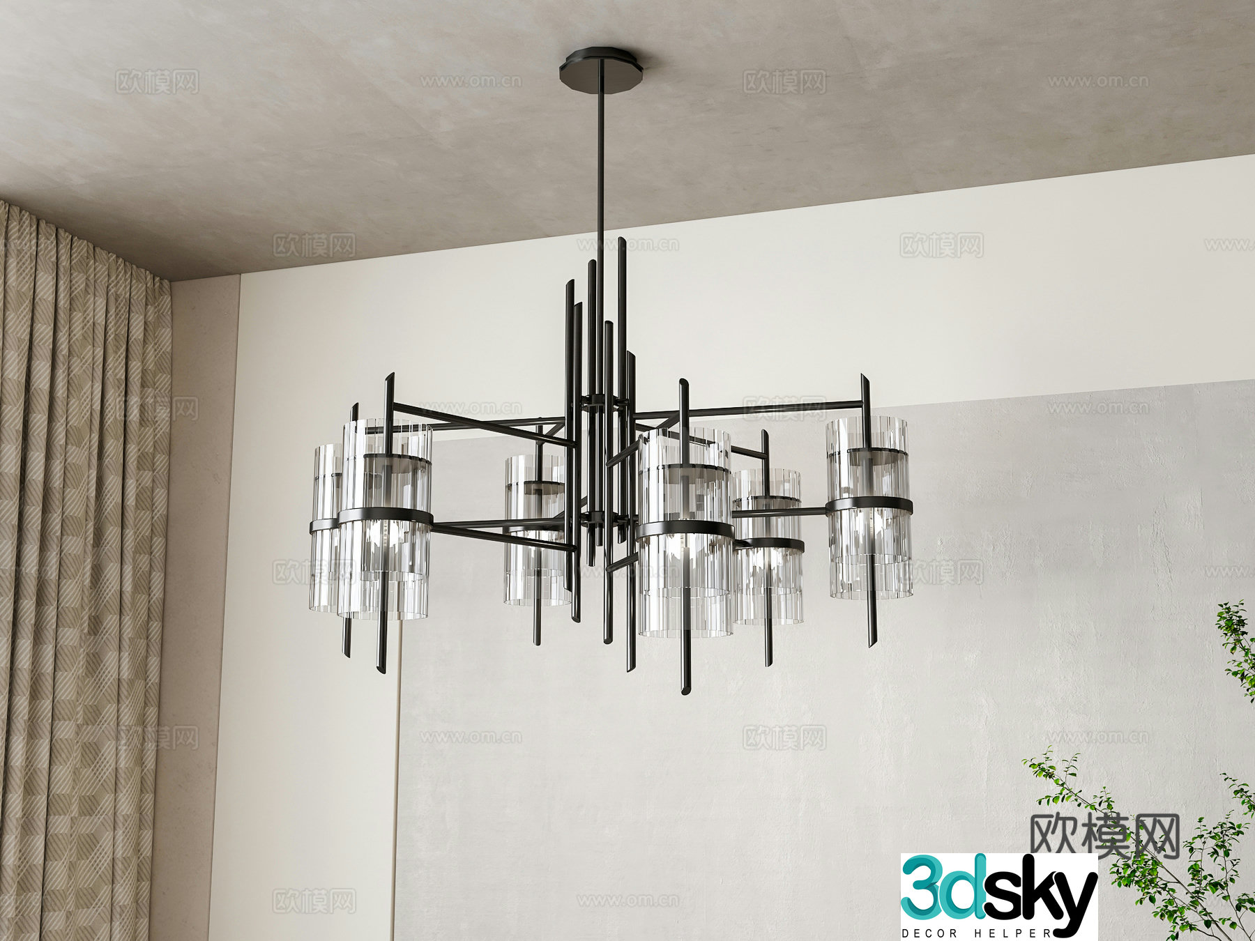 New Chinese style multi-head chandelier 3d model