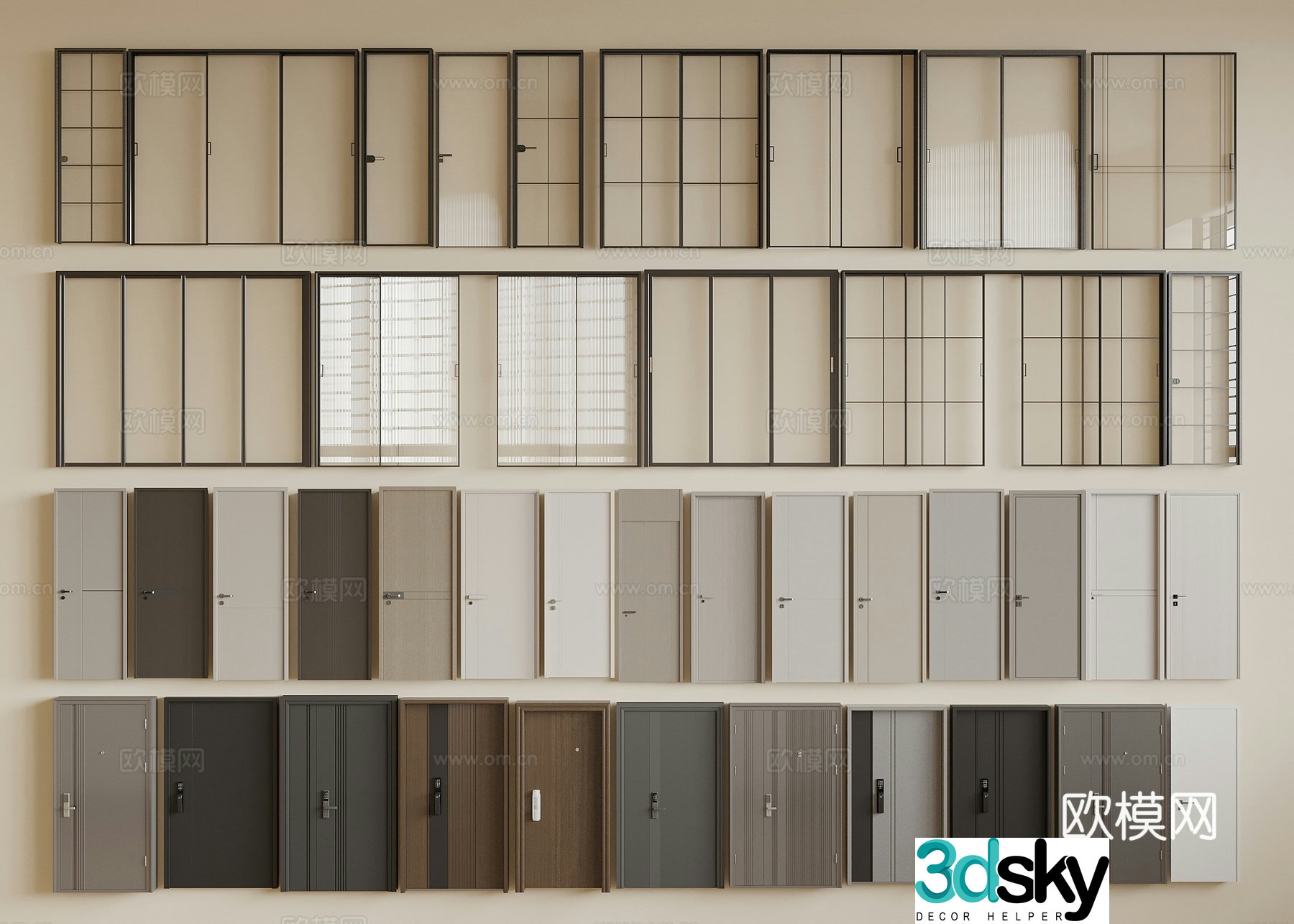 Modern flat door entry door security door password door sliding door glass door 3d model