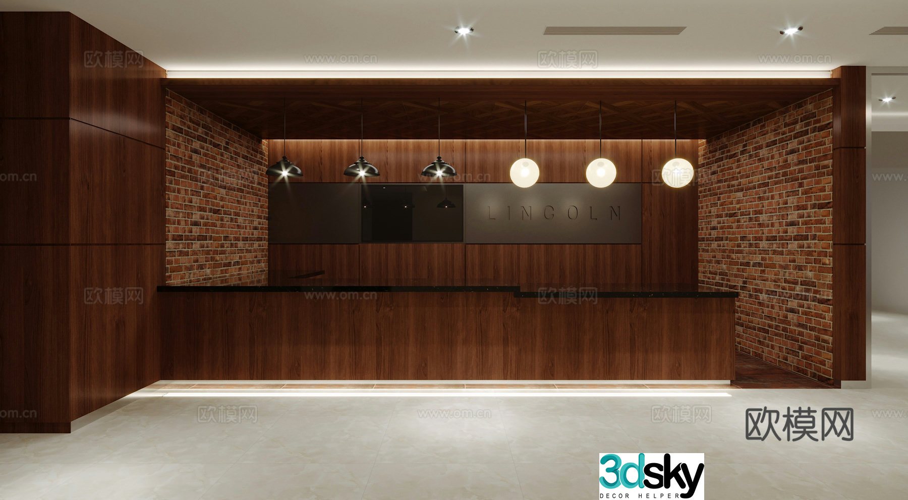 Modern office front desk negotiation area corridor aisle 3D model