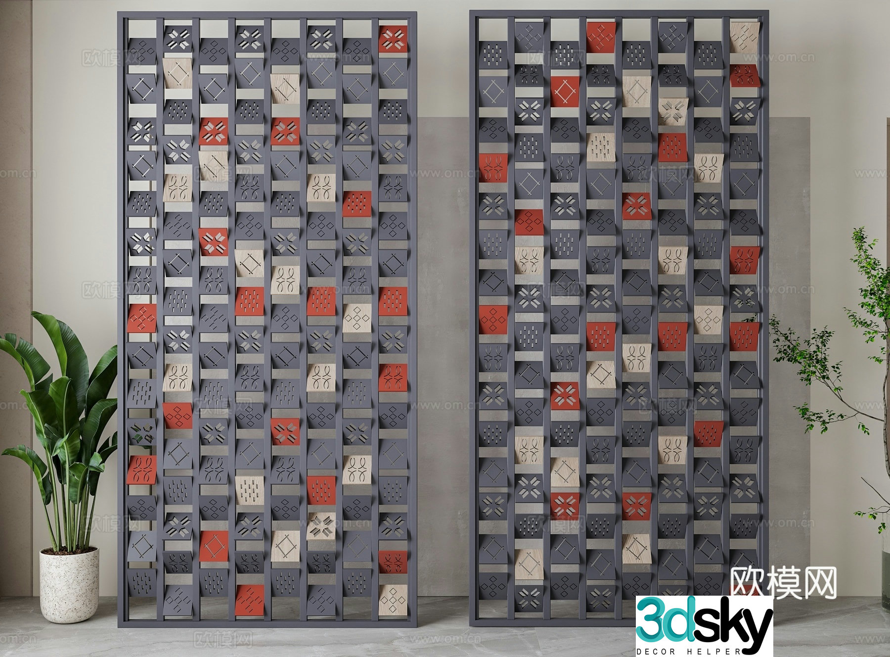 New Chinese style lattice partition 3D model