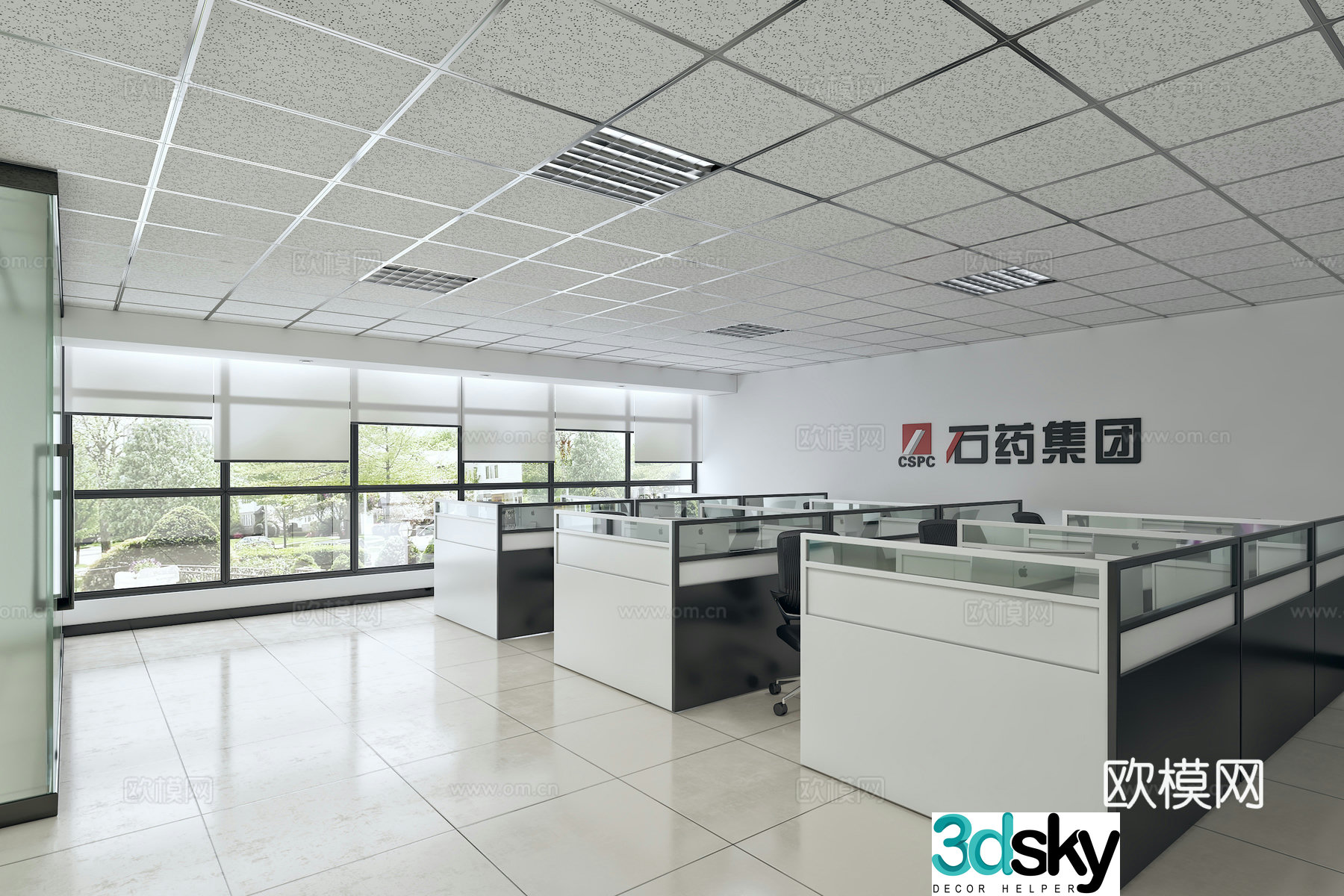 Modern minimalist office area 3d model