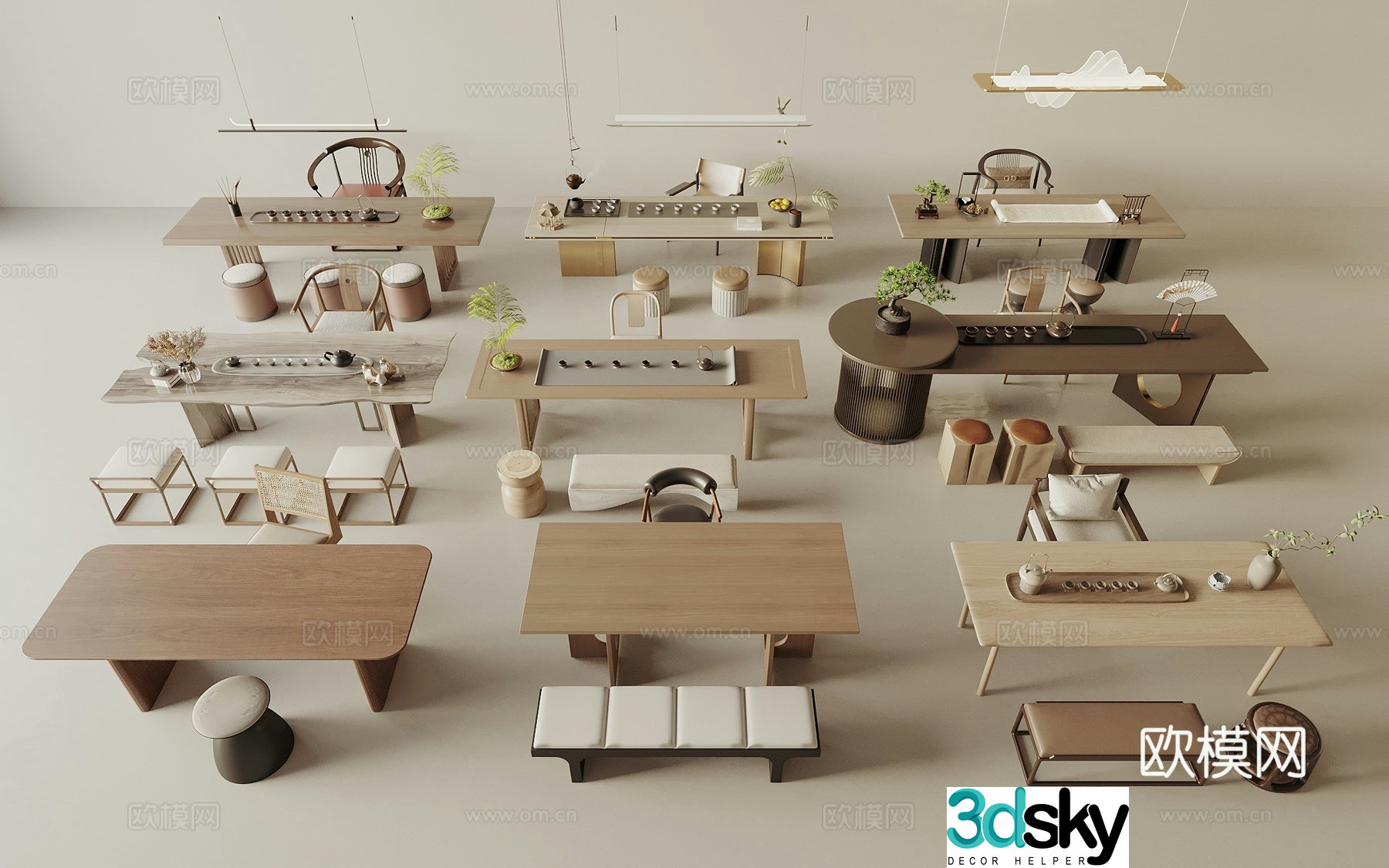New Chinese tea table and chairs tea table 3d model
