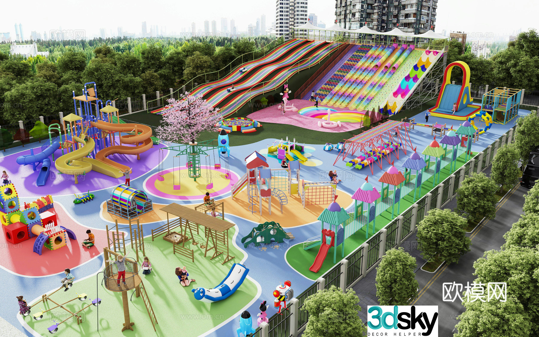 Modern children’s unpowered amusement park 3d model