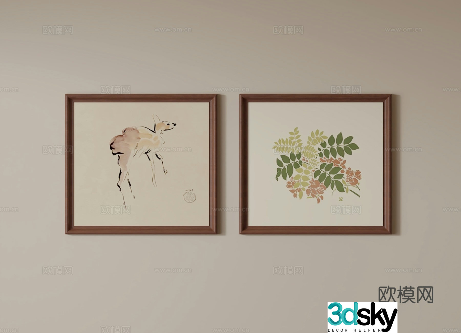 American art hanging painting decorative painting 3D model