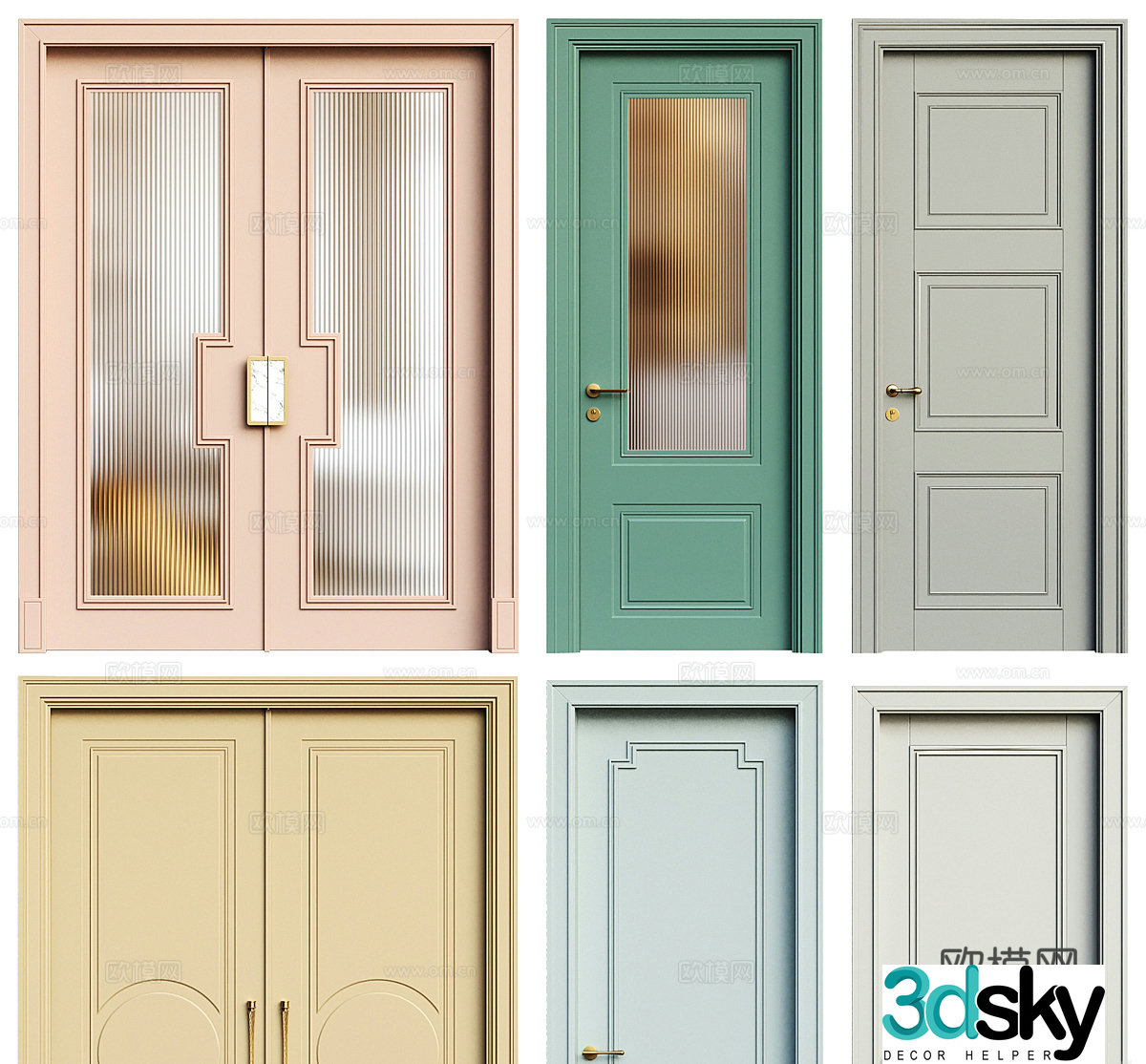 Simple European door double door single door wooden door 3d model