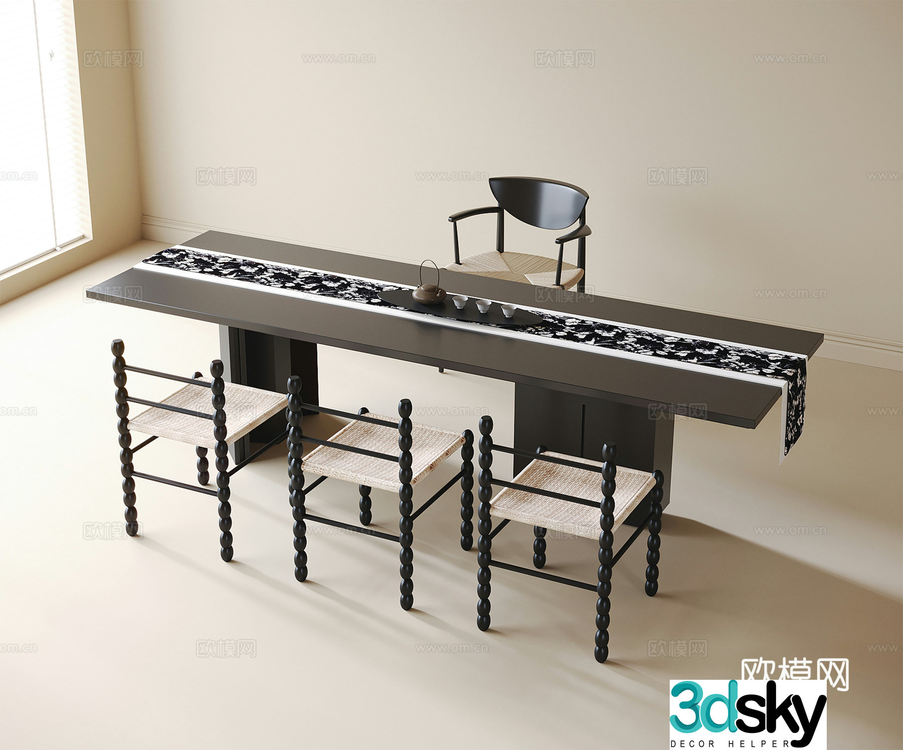 French tea table and chair single chair tea chair dining chair 3d model