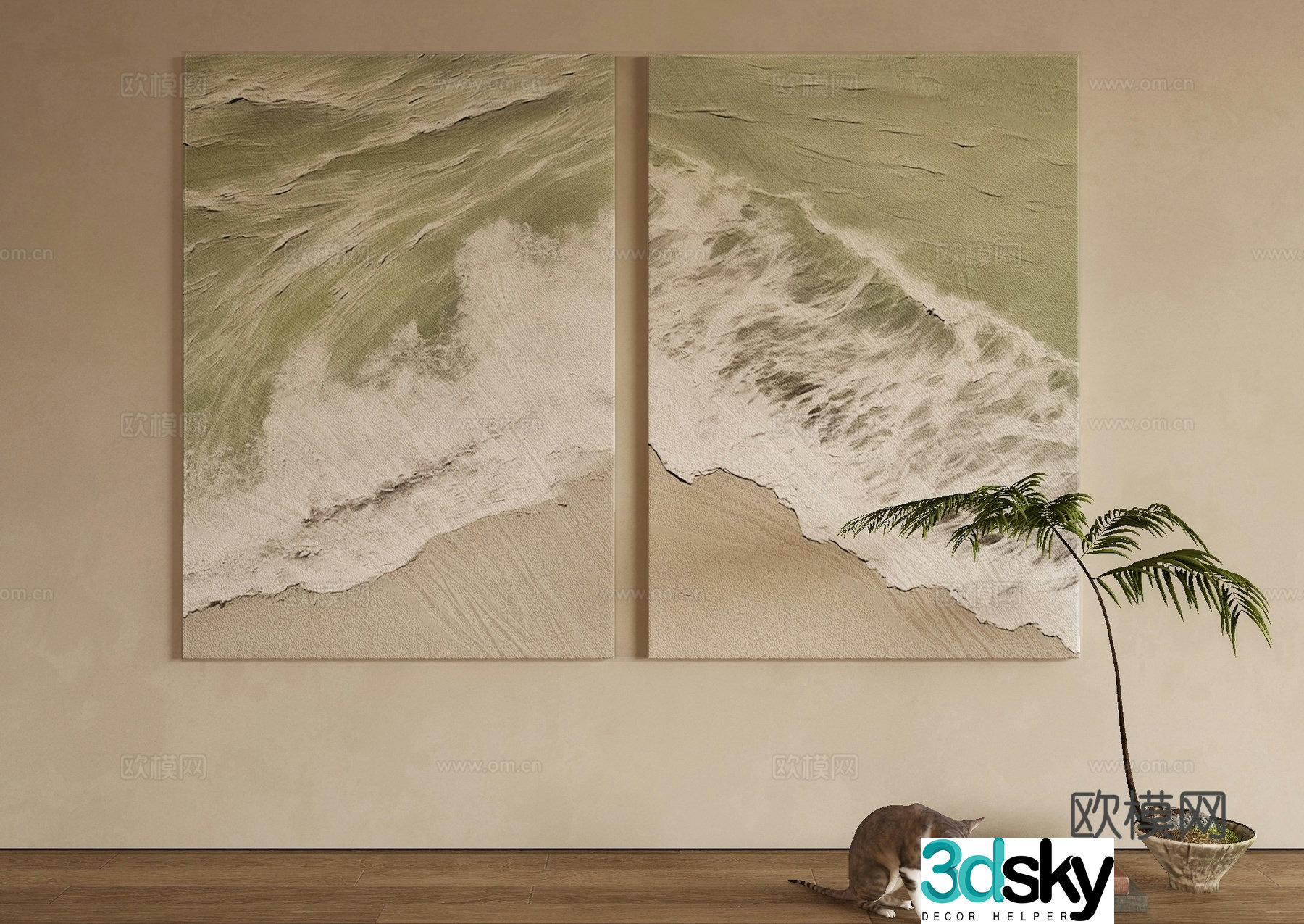 Modern decorative painting texture painting beach hanging painting 3d model