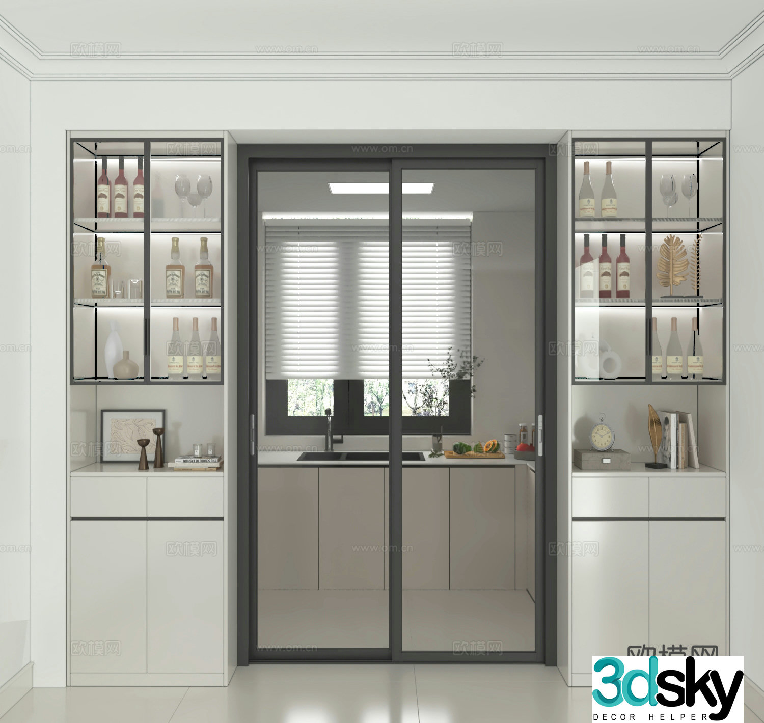 Modern kitchen wine cabinet sliding door kitchen door 3d model