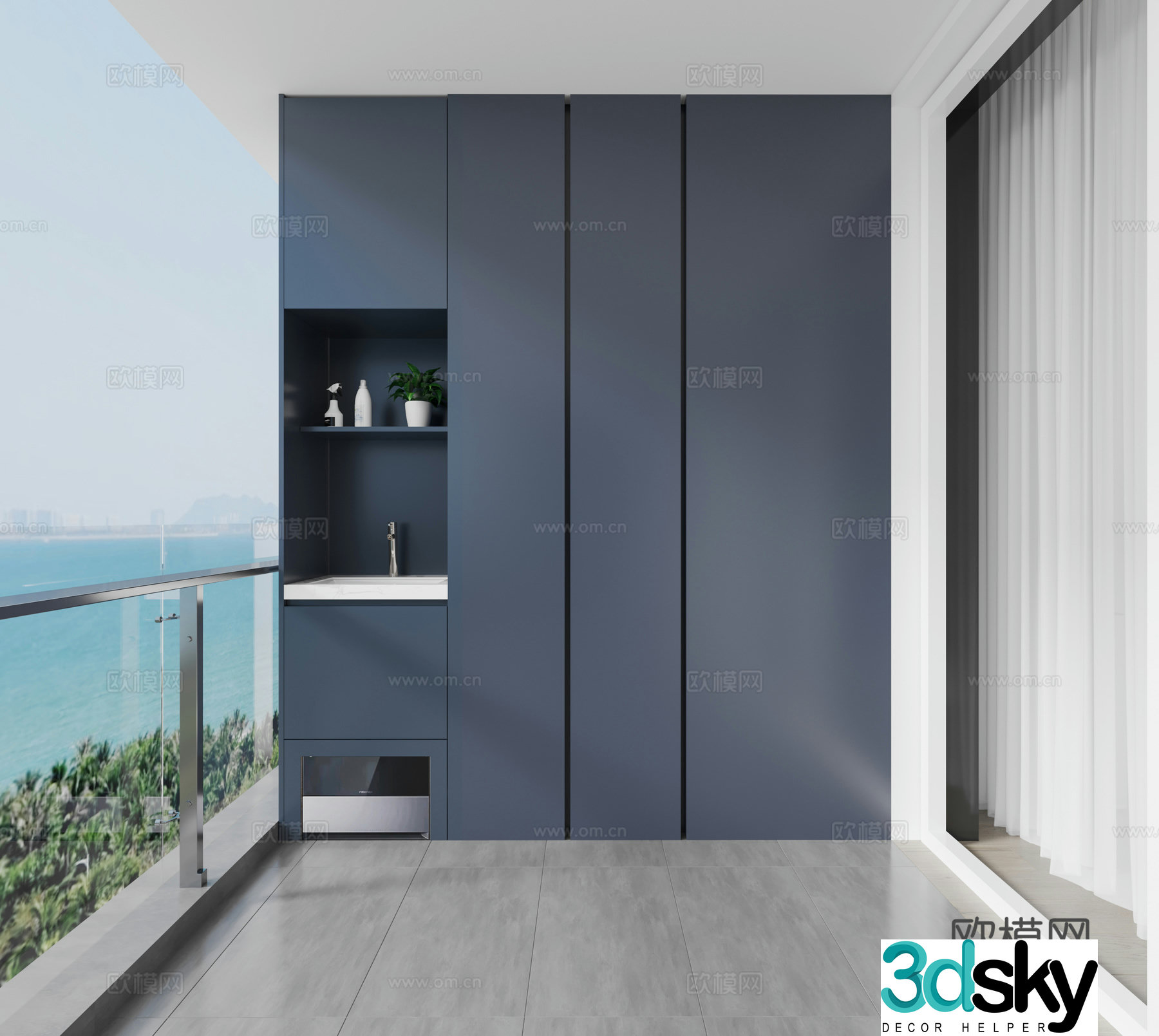 Modern washroom cabinet balcony cabinet washing machine cabinet 3d model